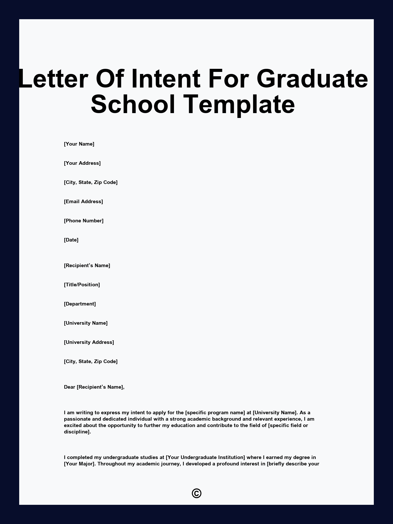 Letter Of Intent For Graduate School Template
