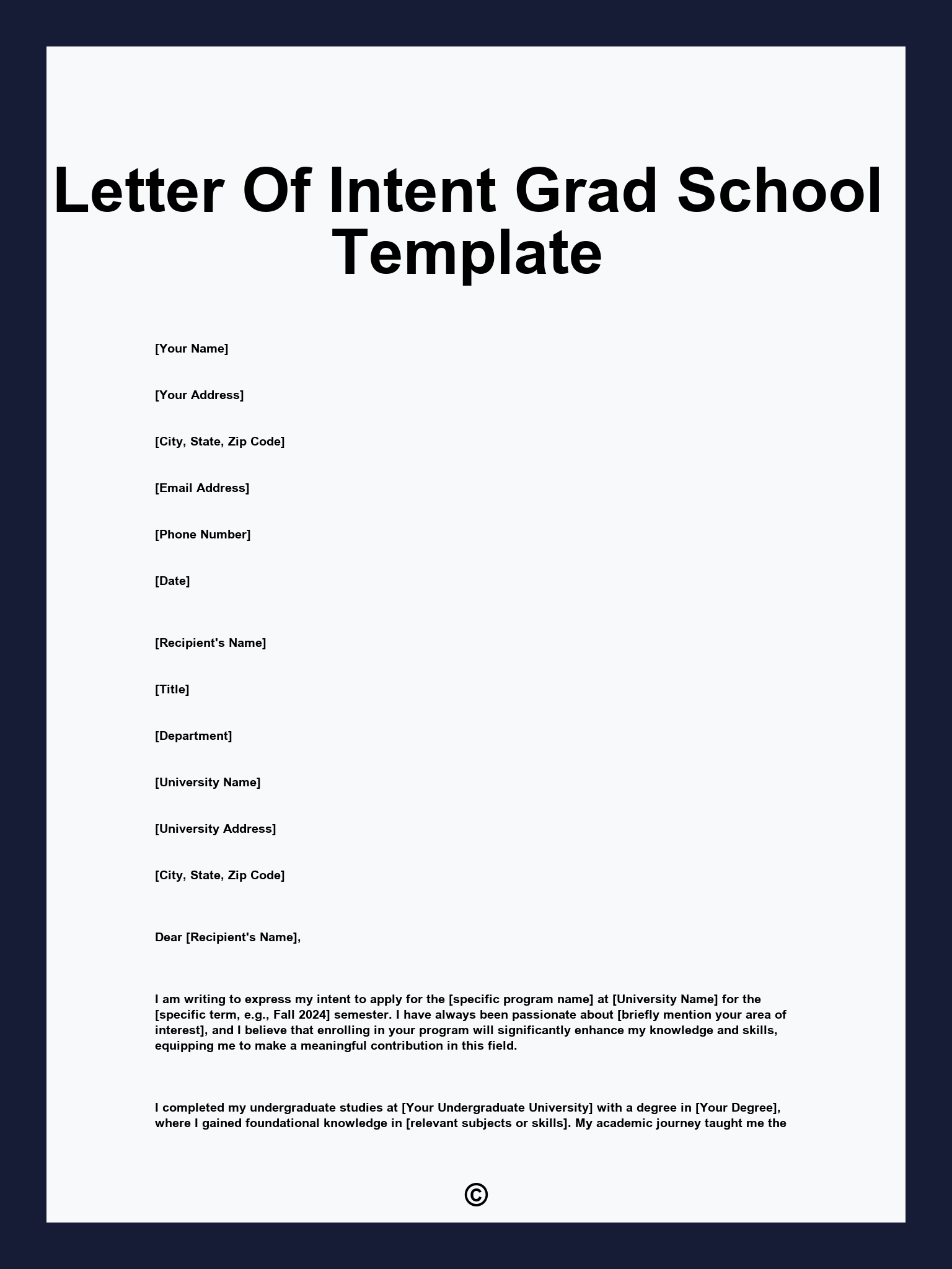 Letter Of Intent Grad School Template