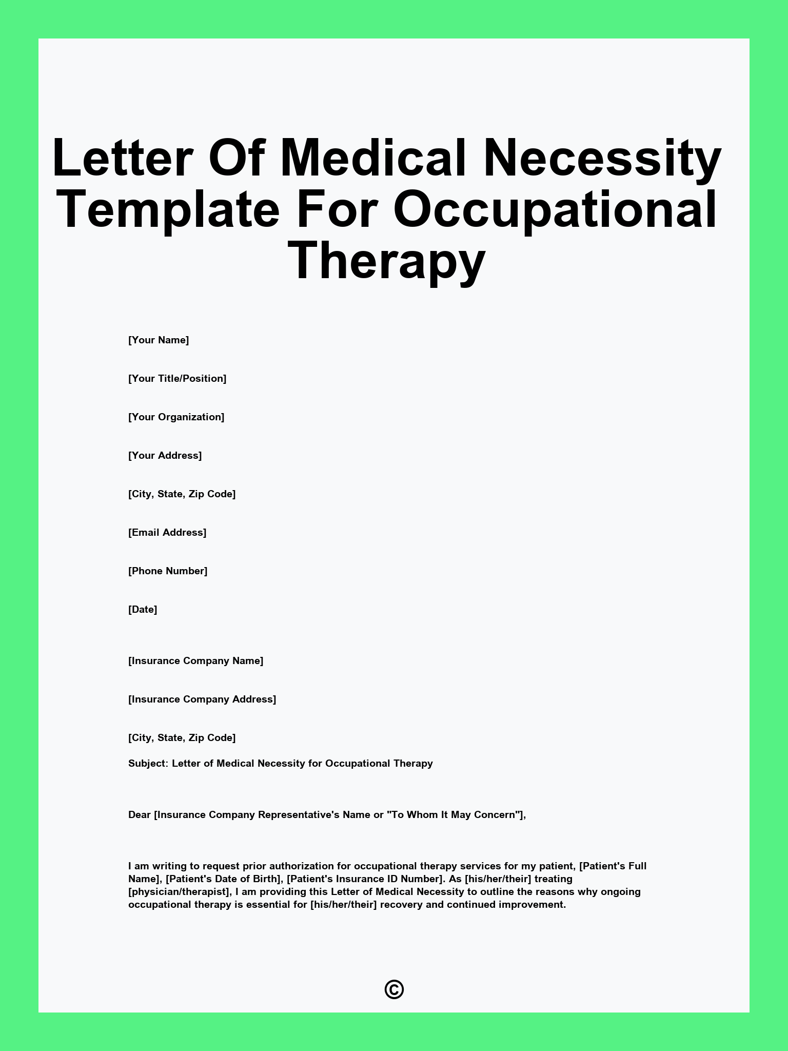 Letter Of Medical Necessity Template For Occupational Therapy