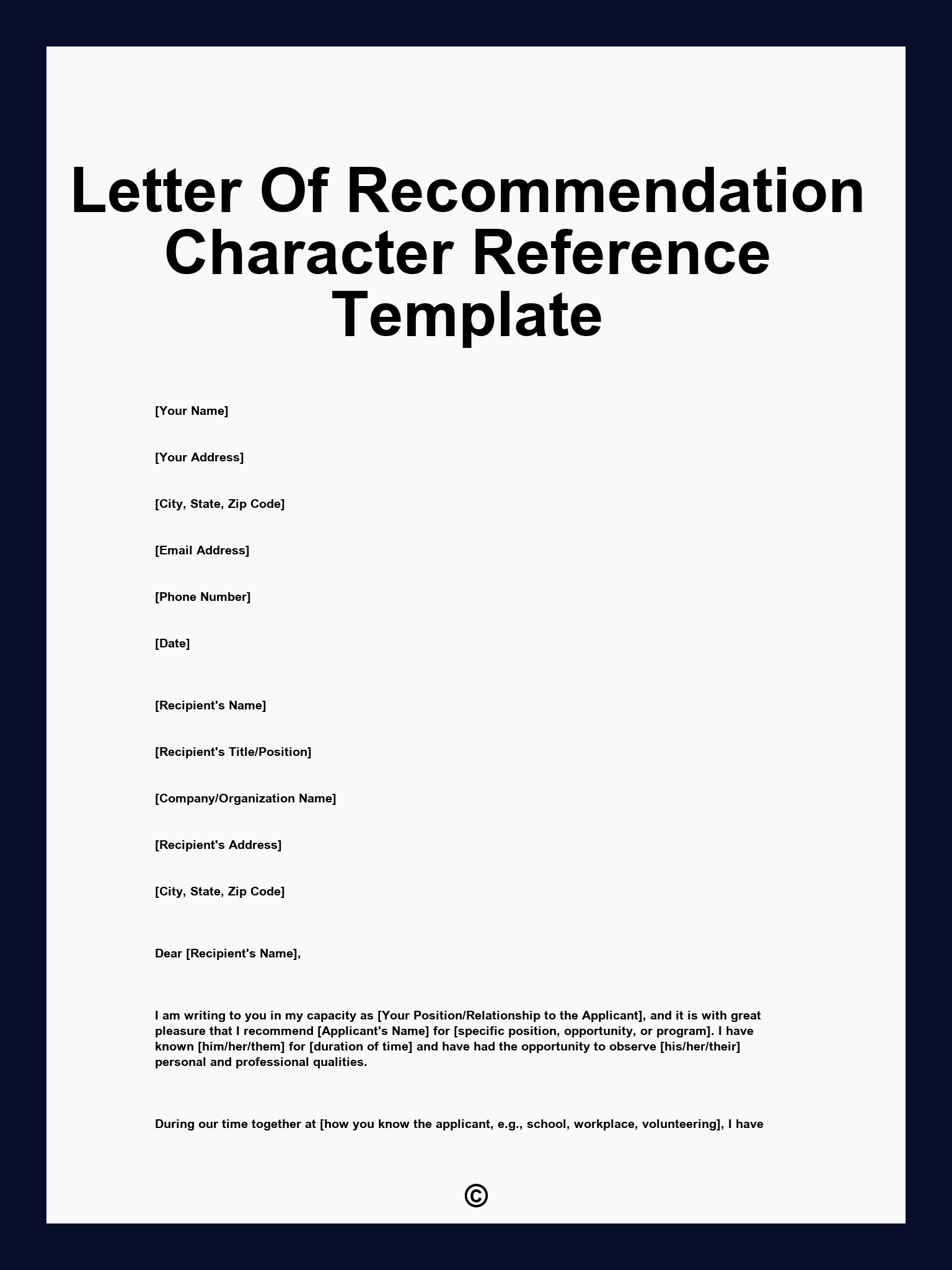 Letter Of Recommendation Character Reference Template
