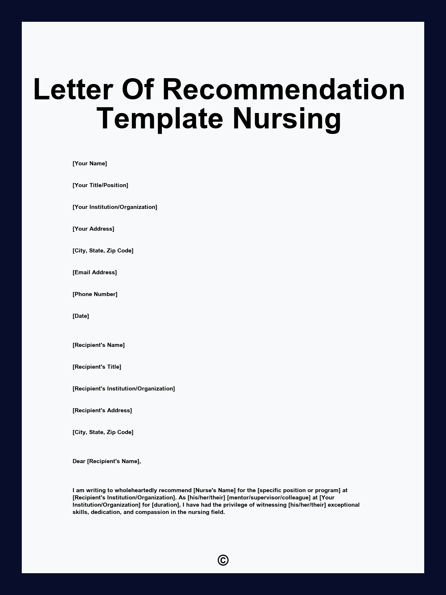 Letter Of Recommendation Template Nursing