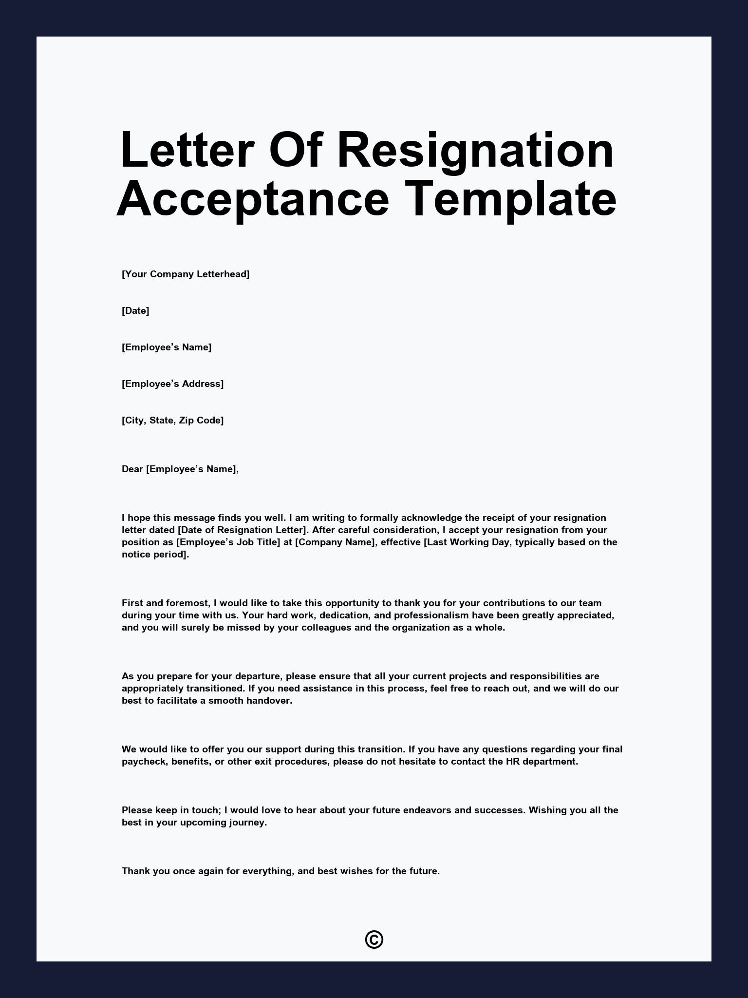 Letter Of Resignation Acceptance Template