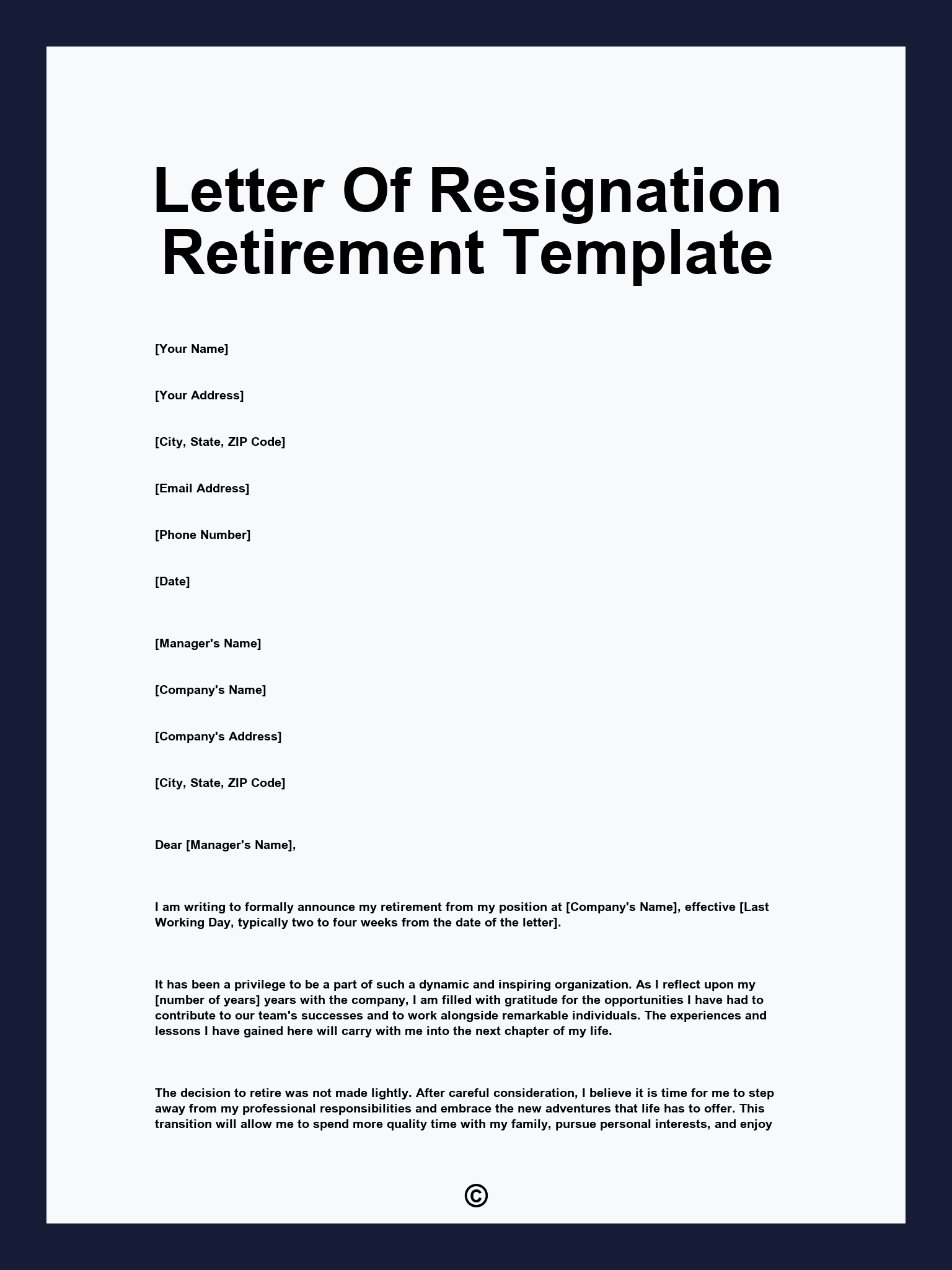 Letter Of Resignation Retirement Template