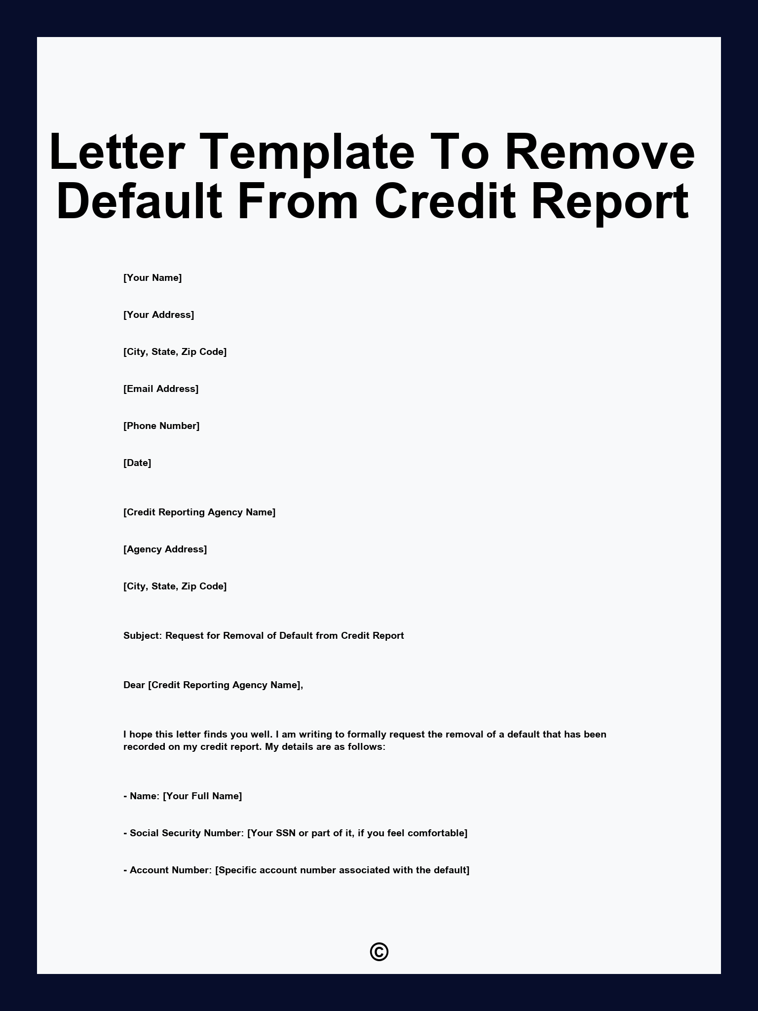 Letter Template To Remove Default From Credit Report