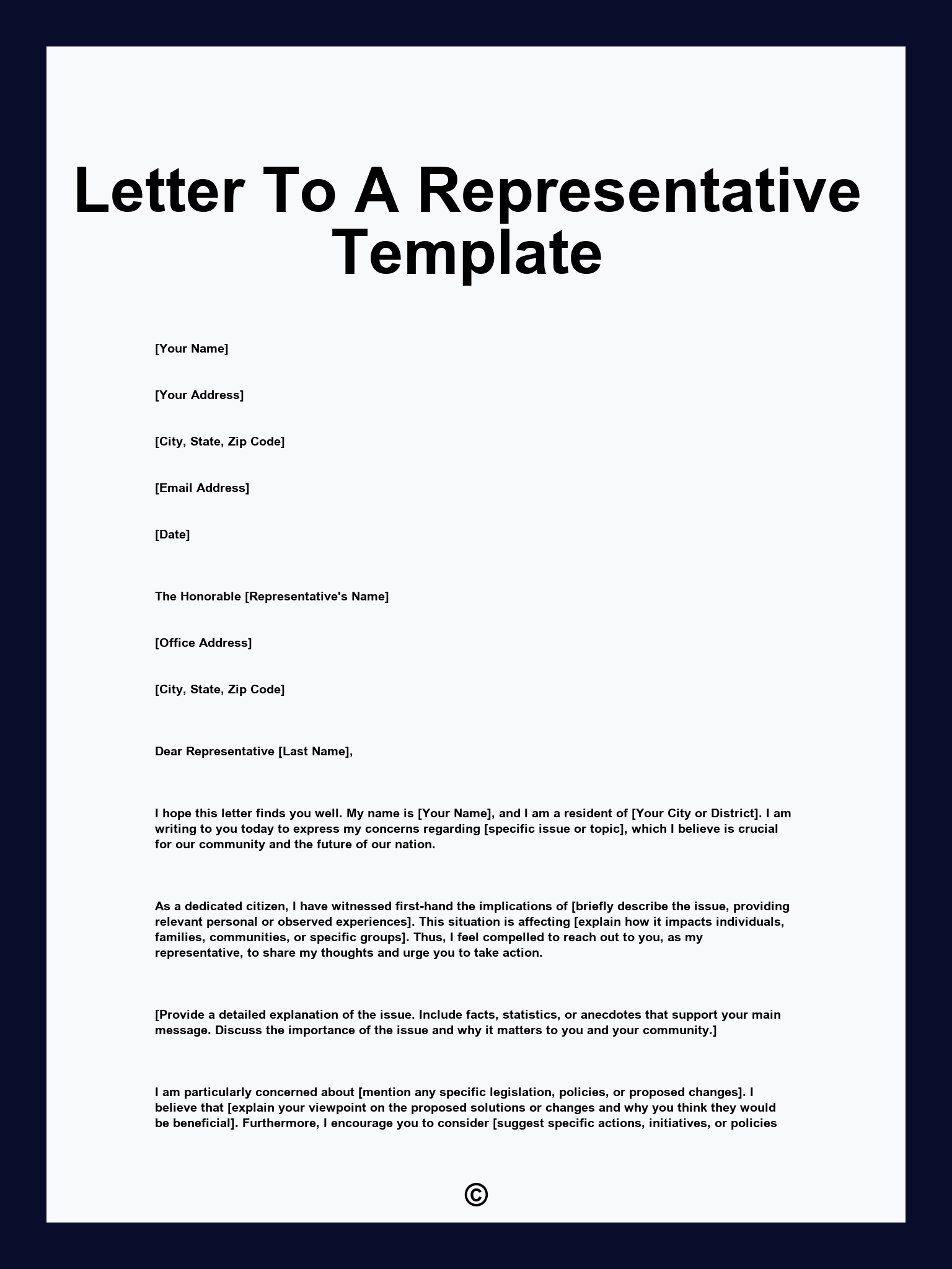 Letter To A Representative Template