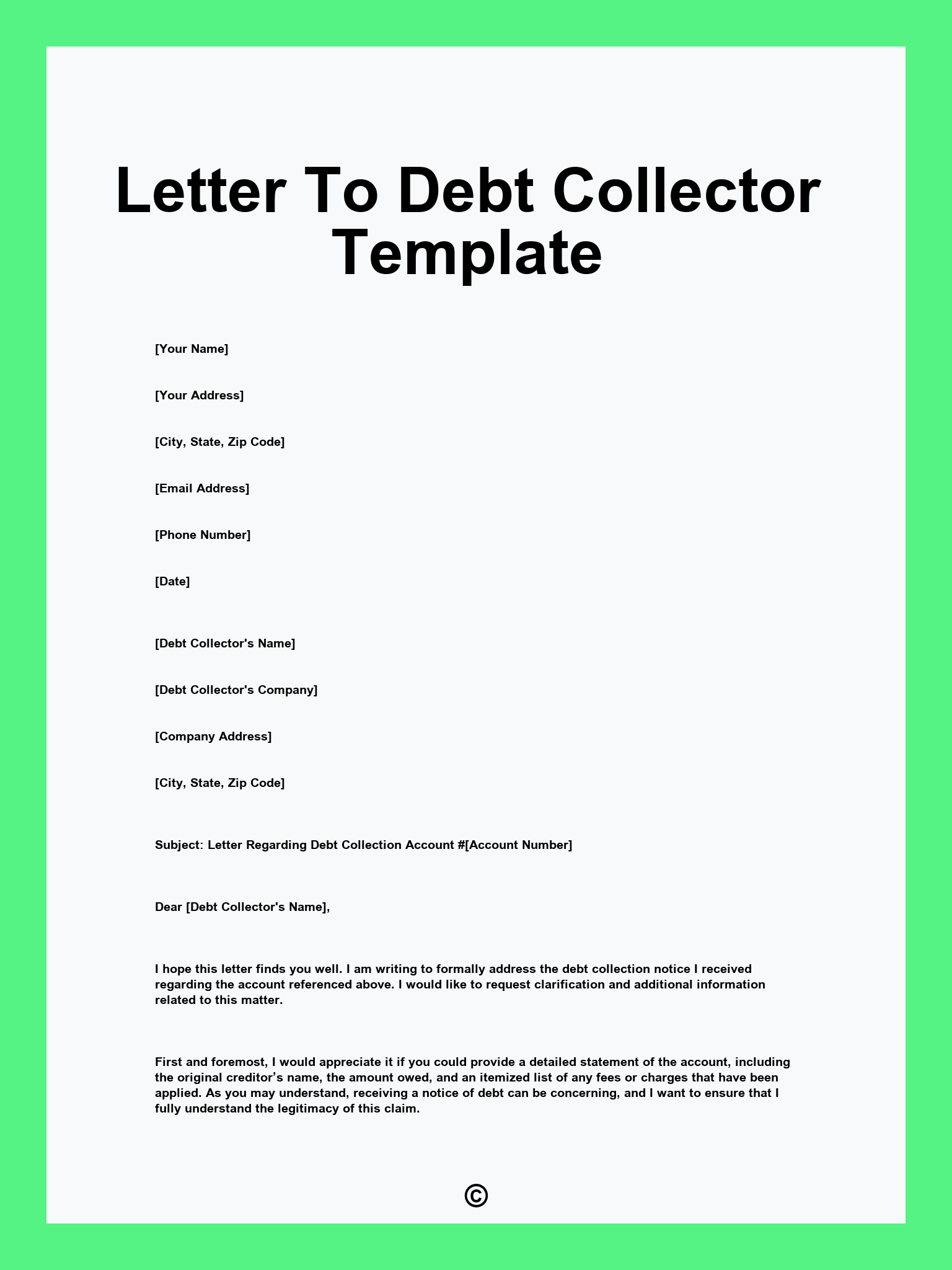 Letter To Debt Collector Template