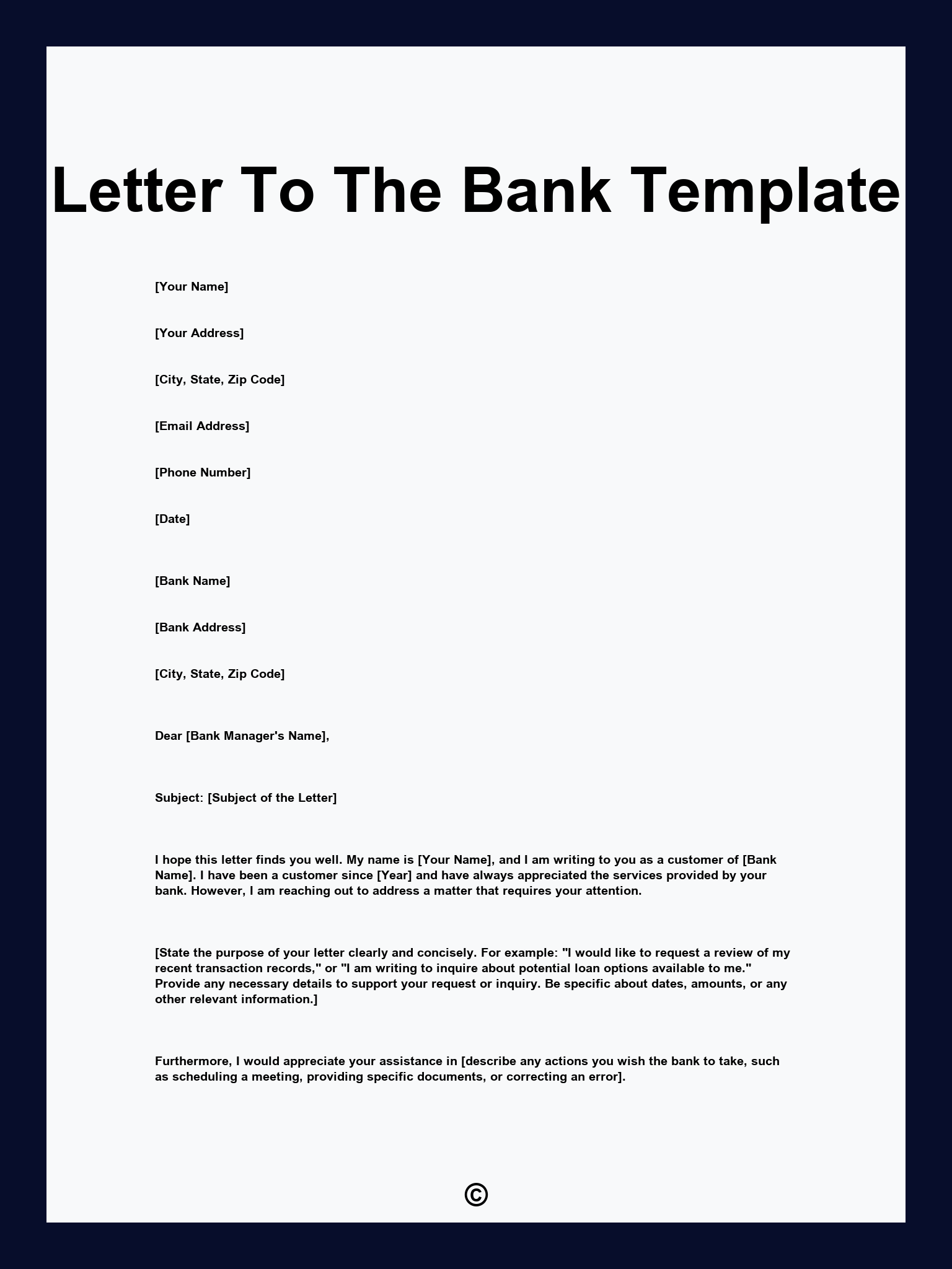 Letter To The Bank Template