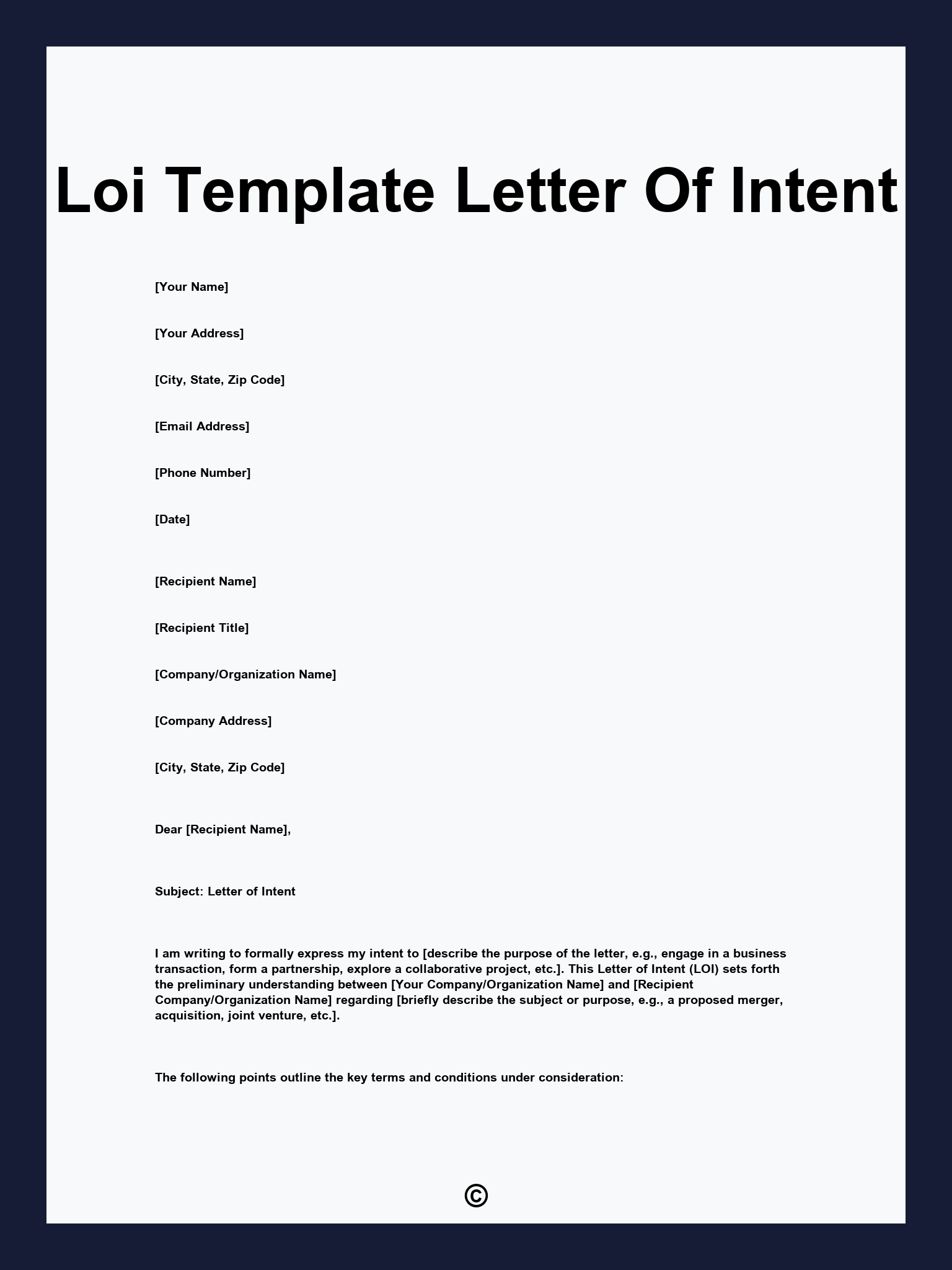 Loi Template Letter Of Intent