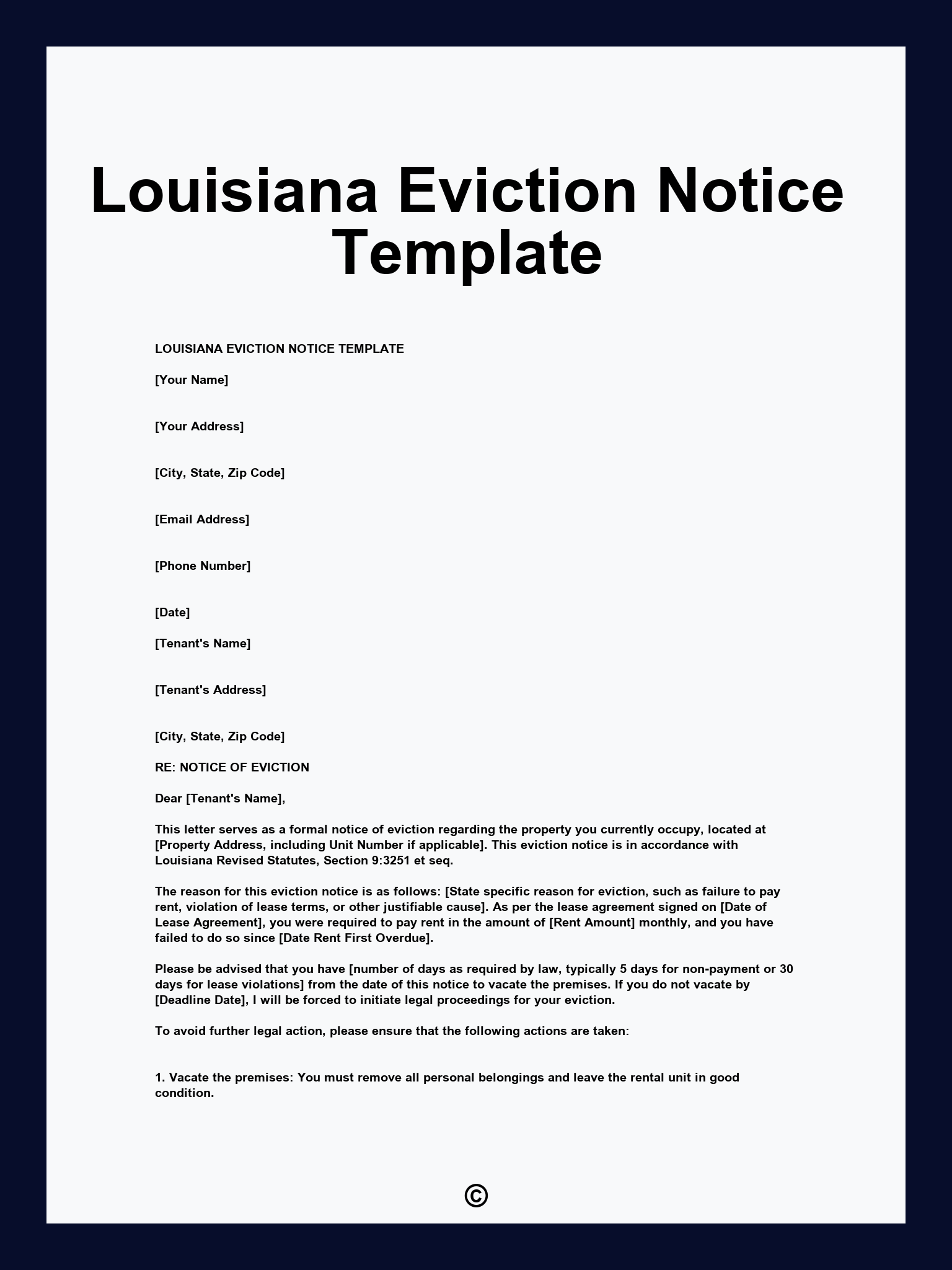 Louisiana Eviction Notice Template