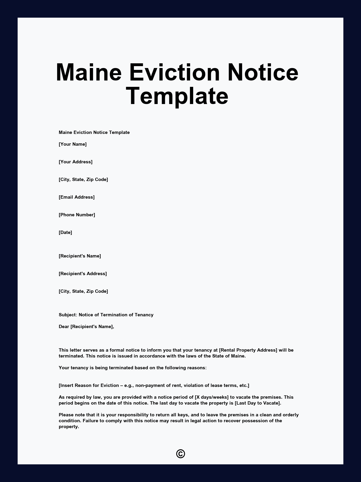 Maine Eviction Notice Template