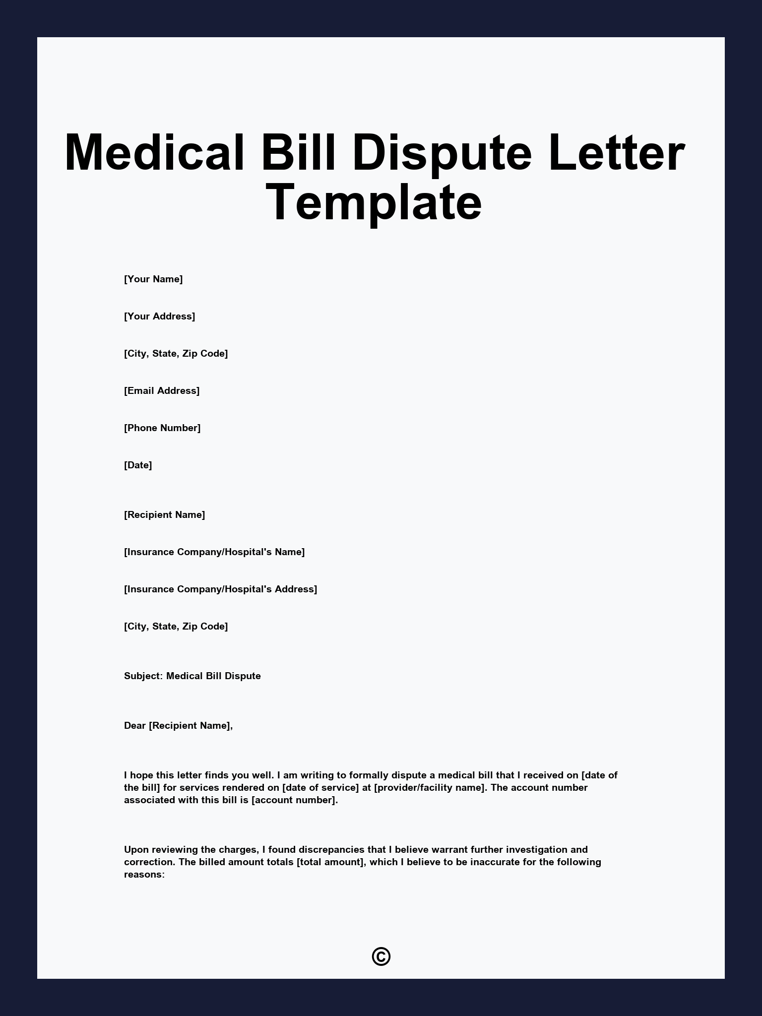Medical Bill Dispute Letter Template