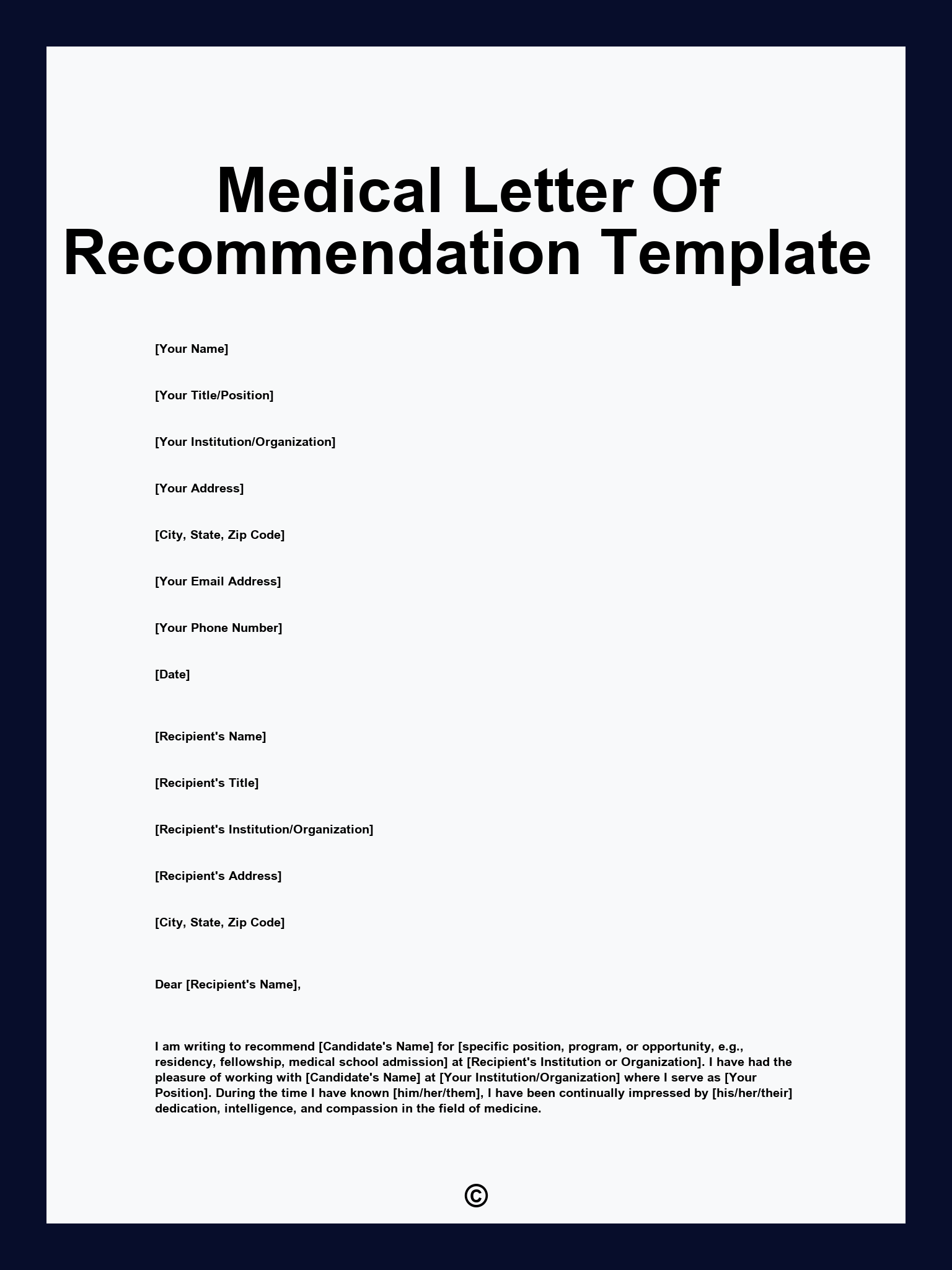 Medical Letter Of Recommendation Template