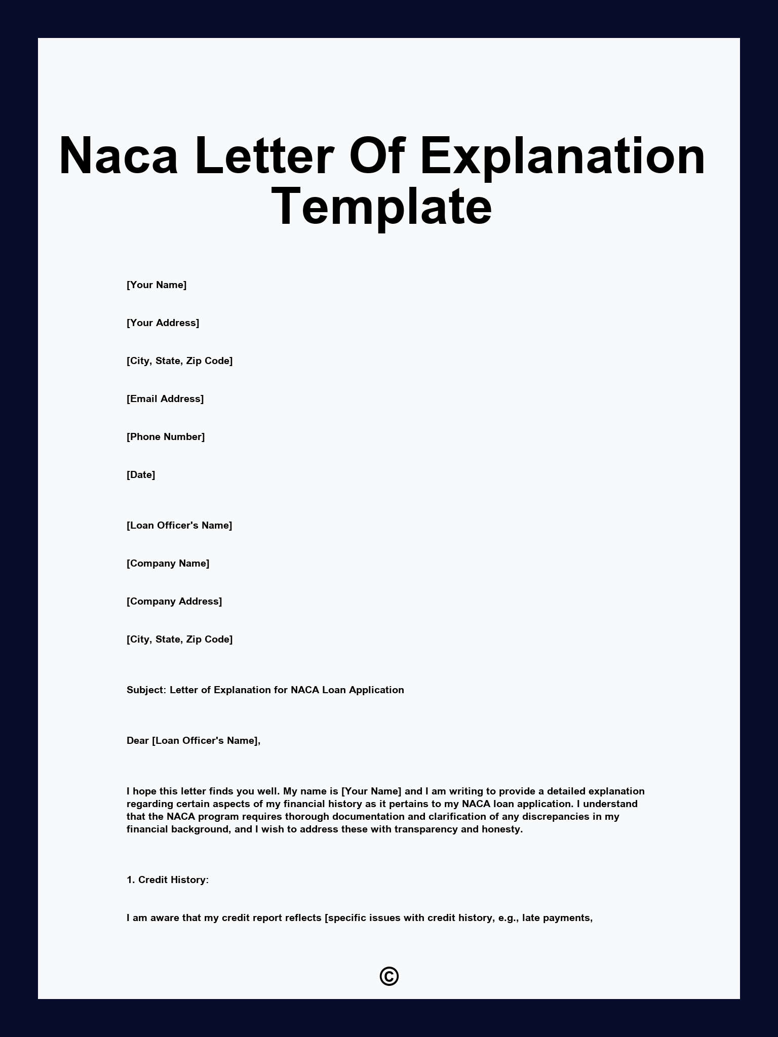 Naca Letter Of Explanation Template