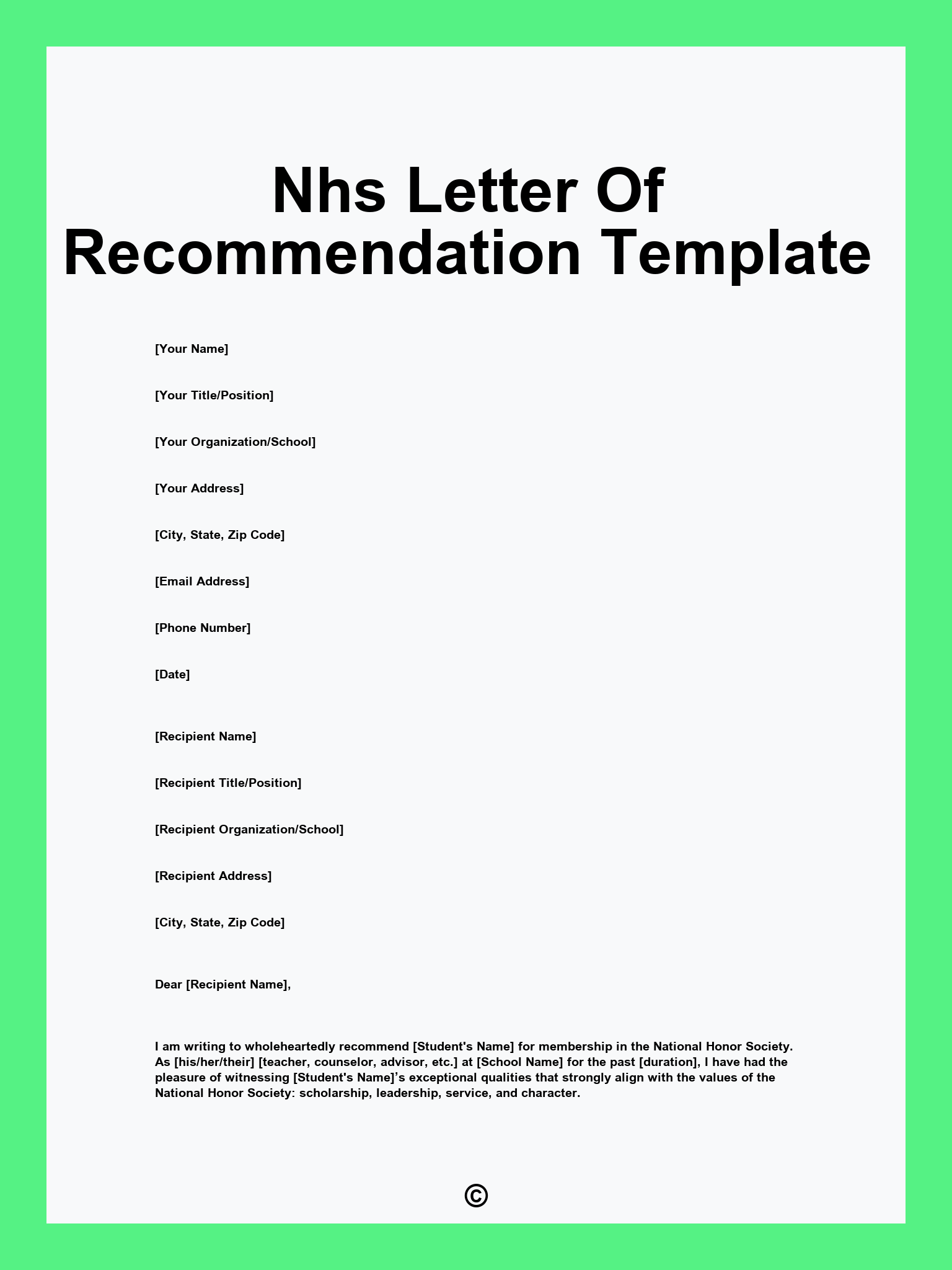 Nhs Letter Of Recommendation Template