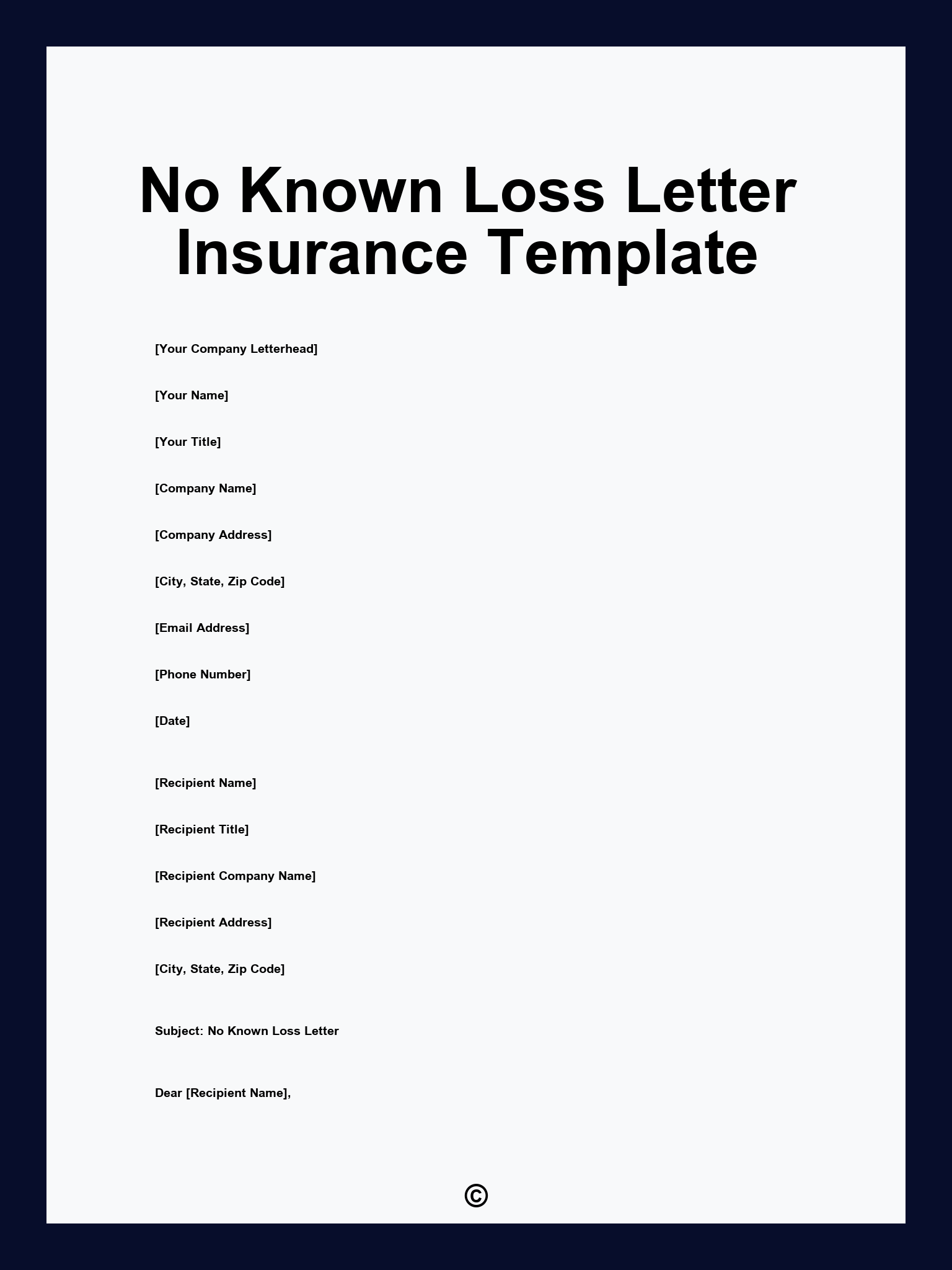 No Known Loss Letter Insurance Template
