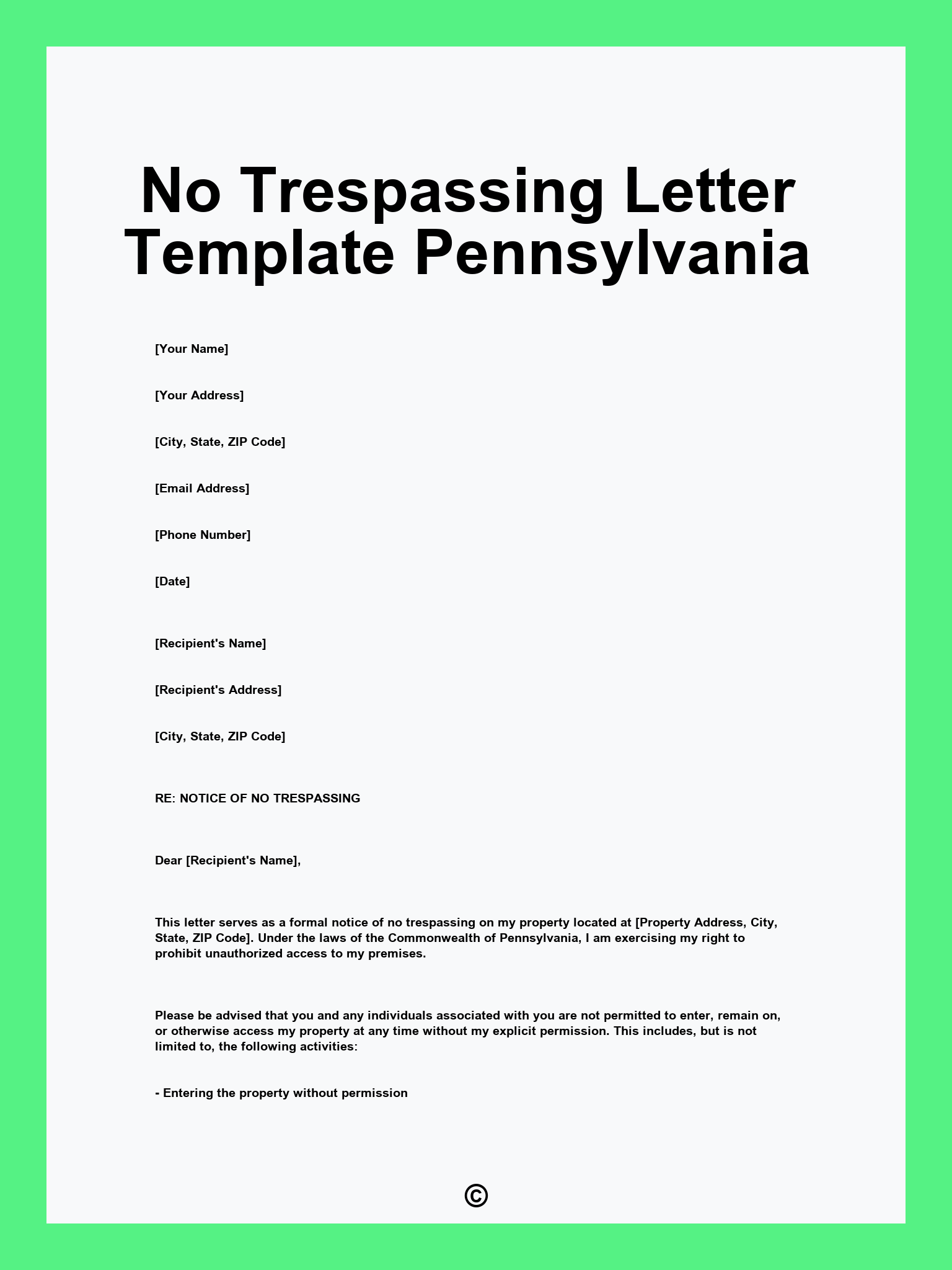 No Trespassing Letter Template Pennsylvania