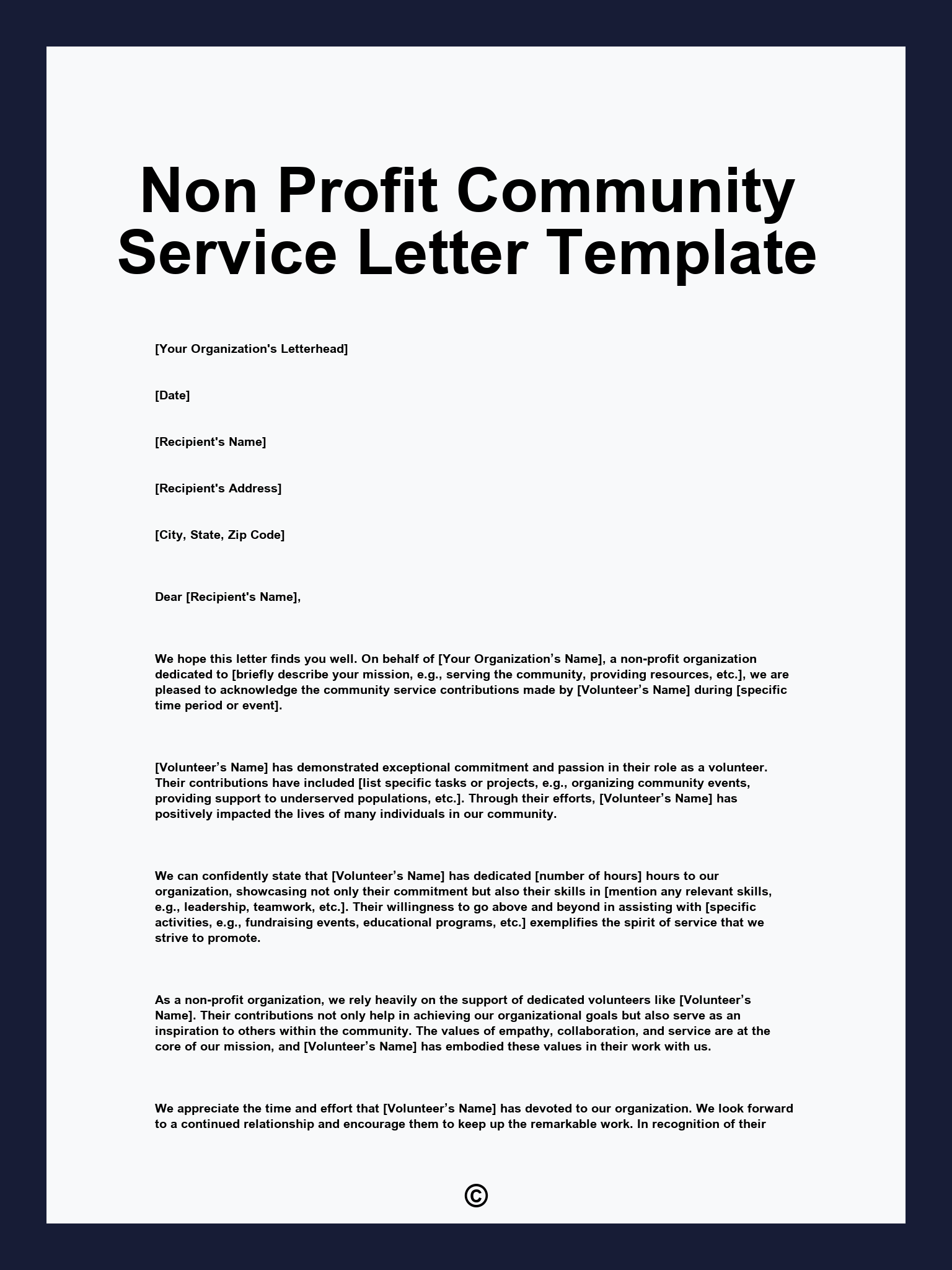 Non Profit Community Service Letter Template