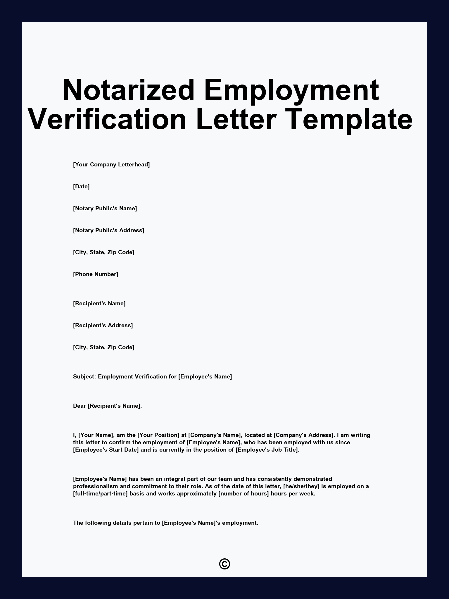 Notarized Employment Verification Letter Template