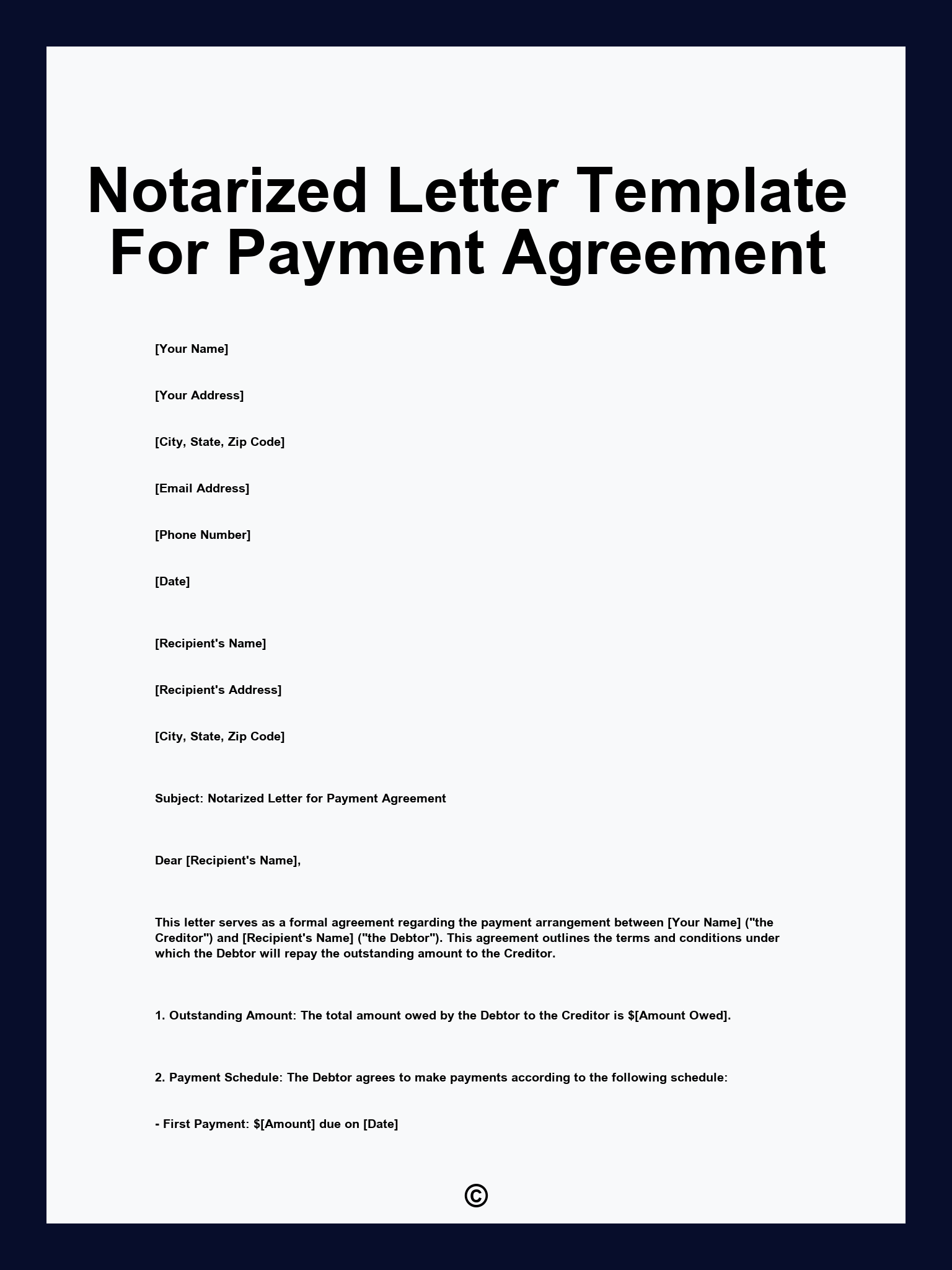 Notarized Letter Template For Payment Agreement