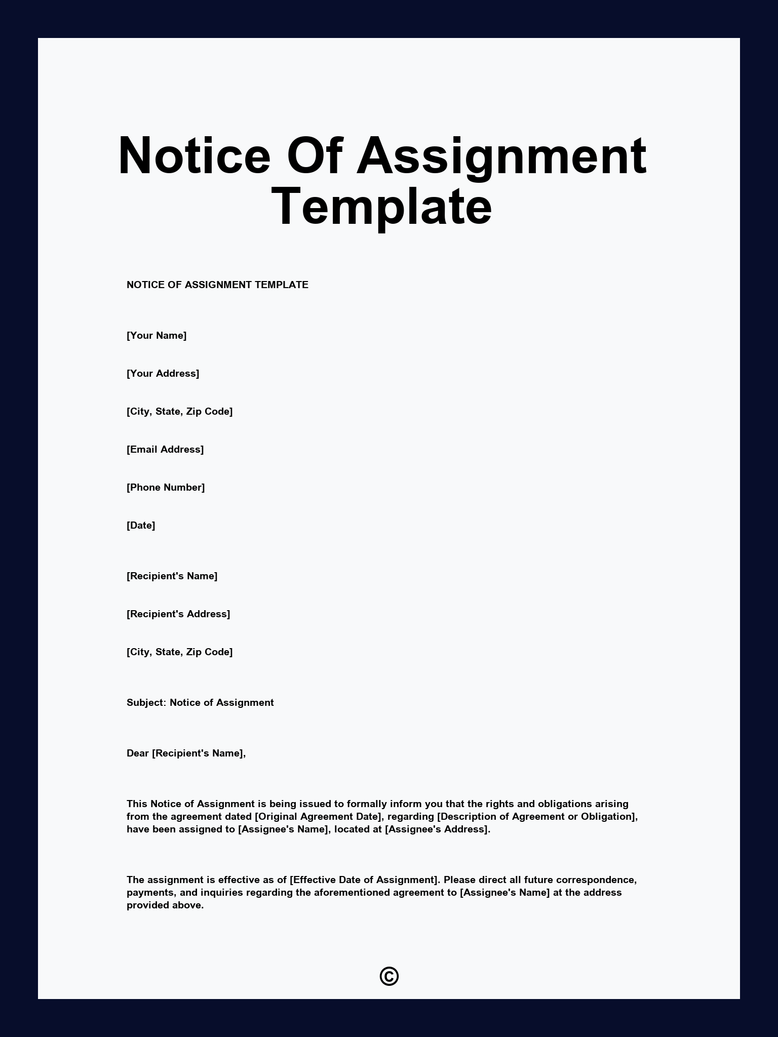 Notice Of Assignment Template