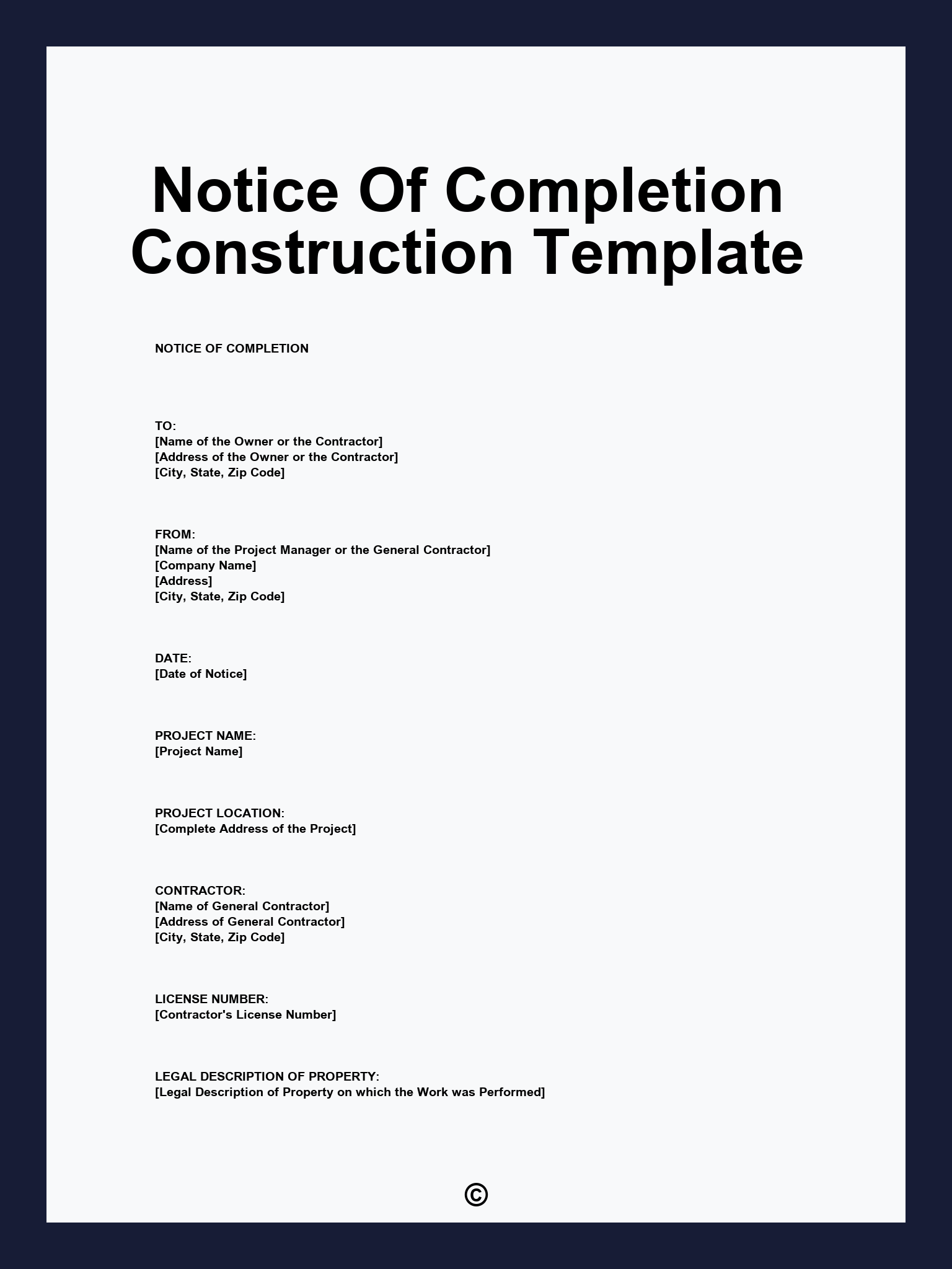 Notice Of Completion Construction Template
