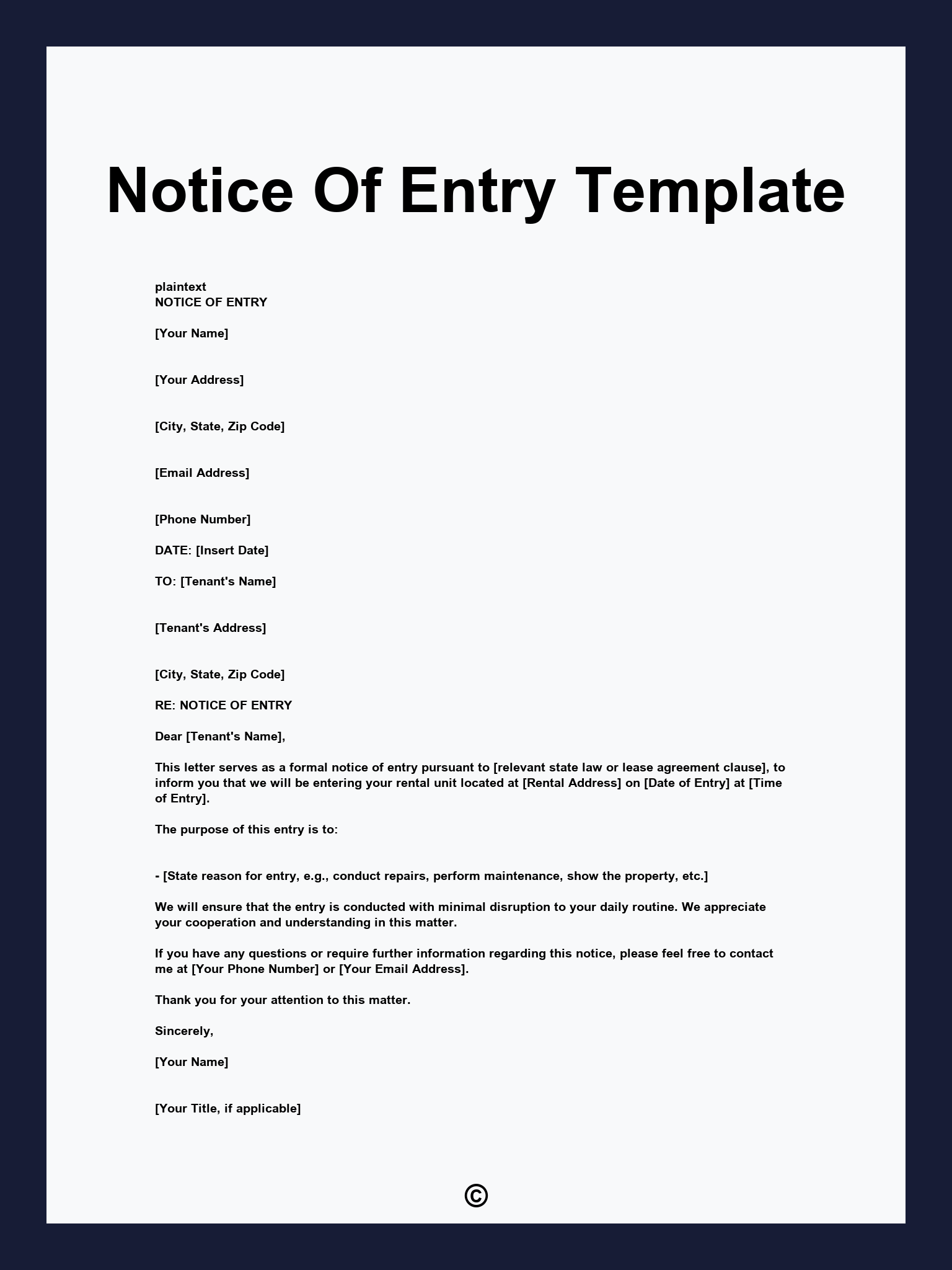 Notice Of Entry Template