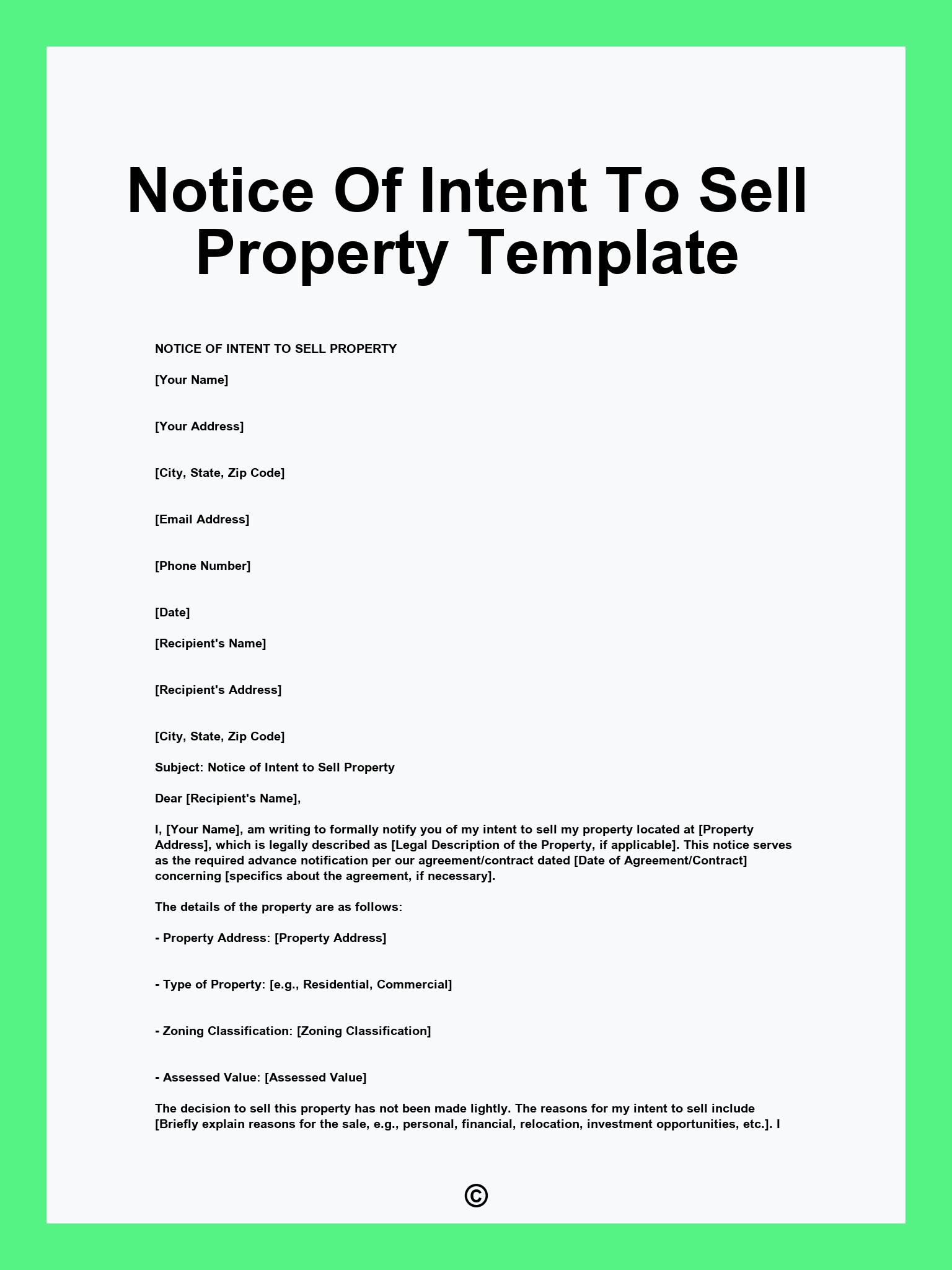 Notice Of Intent To Sell Property Template