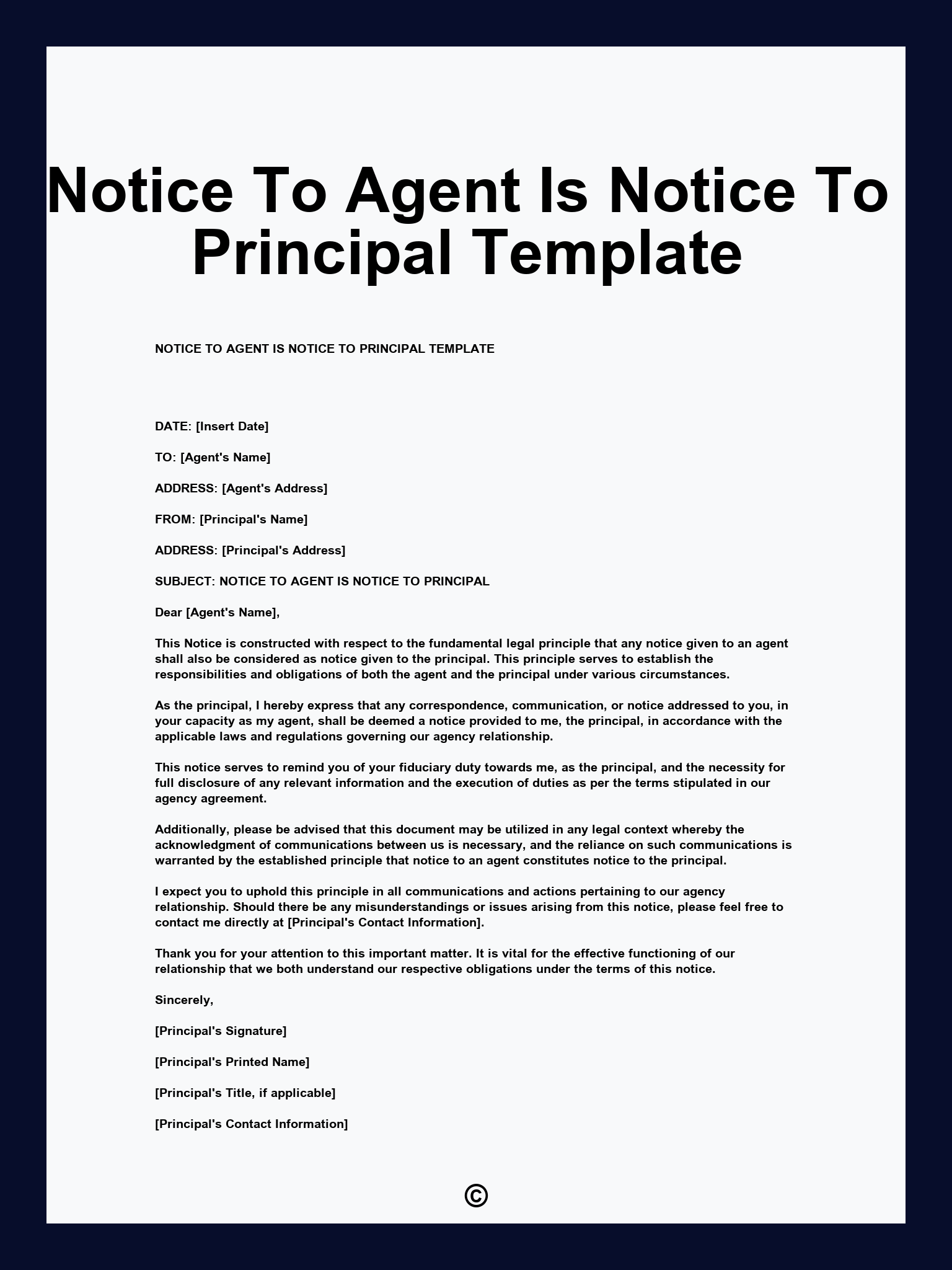 Notice To Agent Is Notice To Principal Template