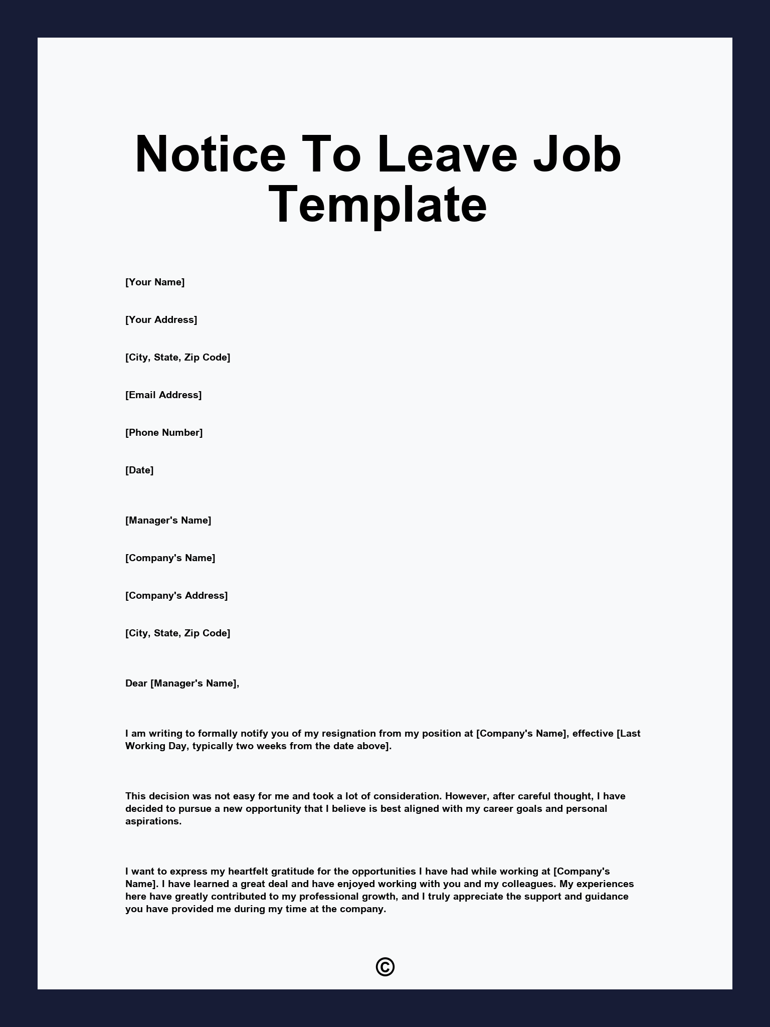 Notice To Leave Job Template