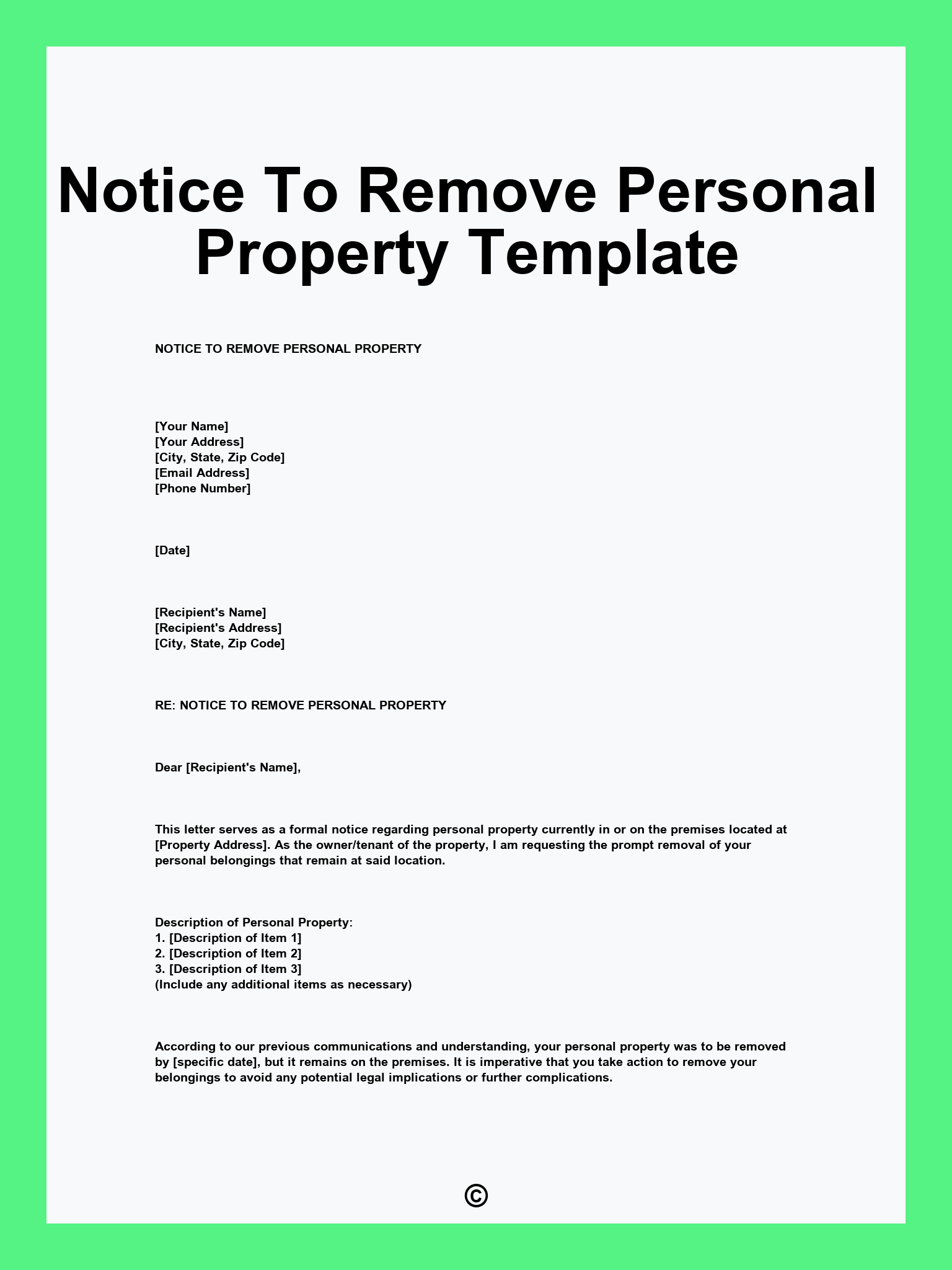 Notice To Remove Personal Property Template