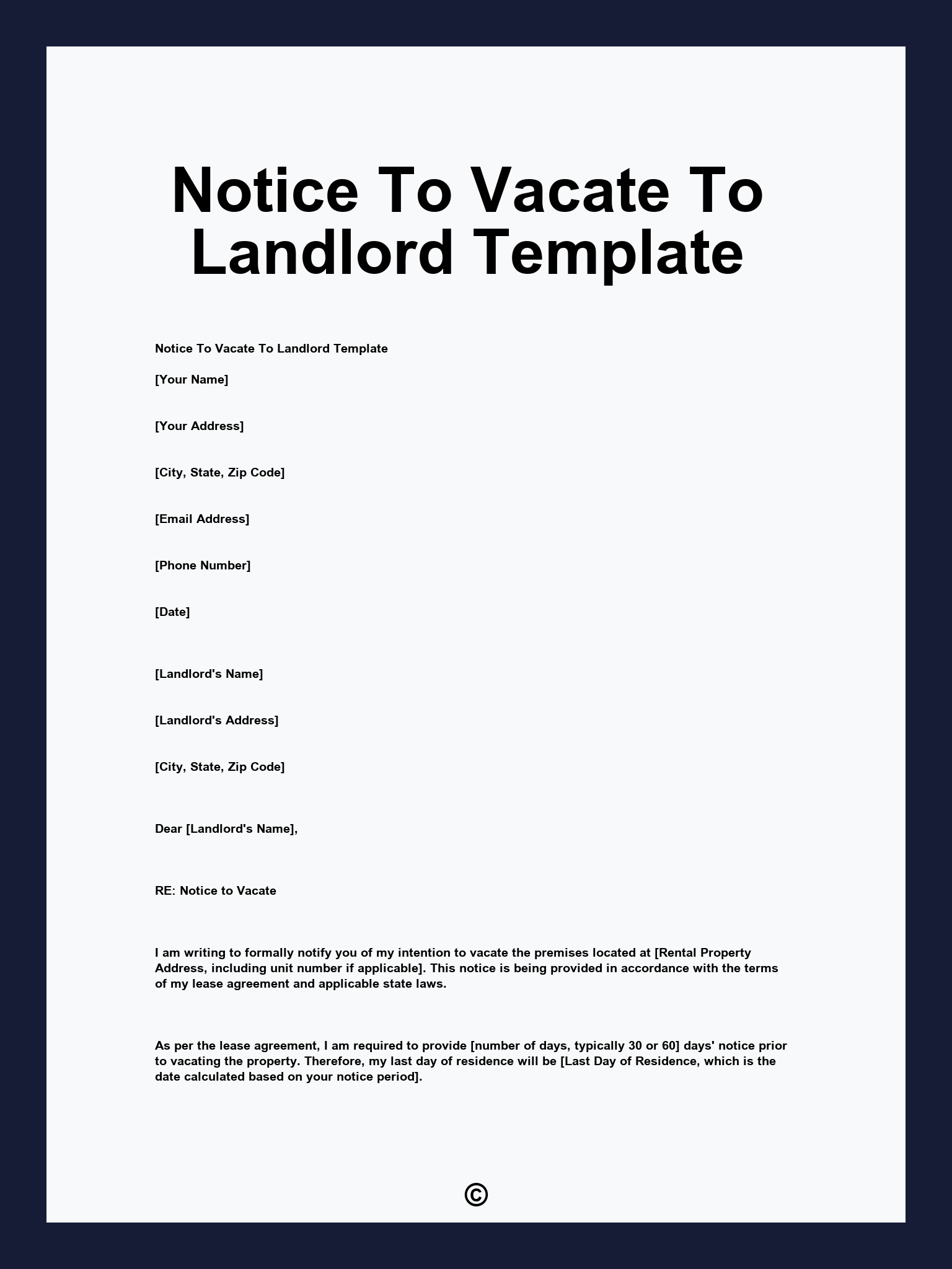 Notice To Vacate To Landlord Template