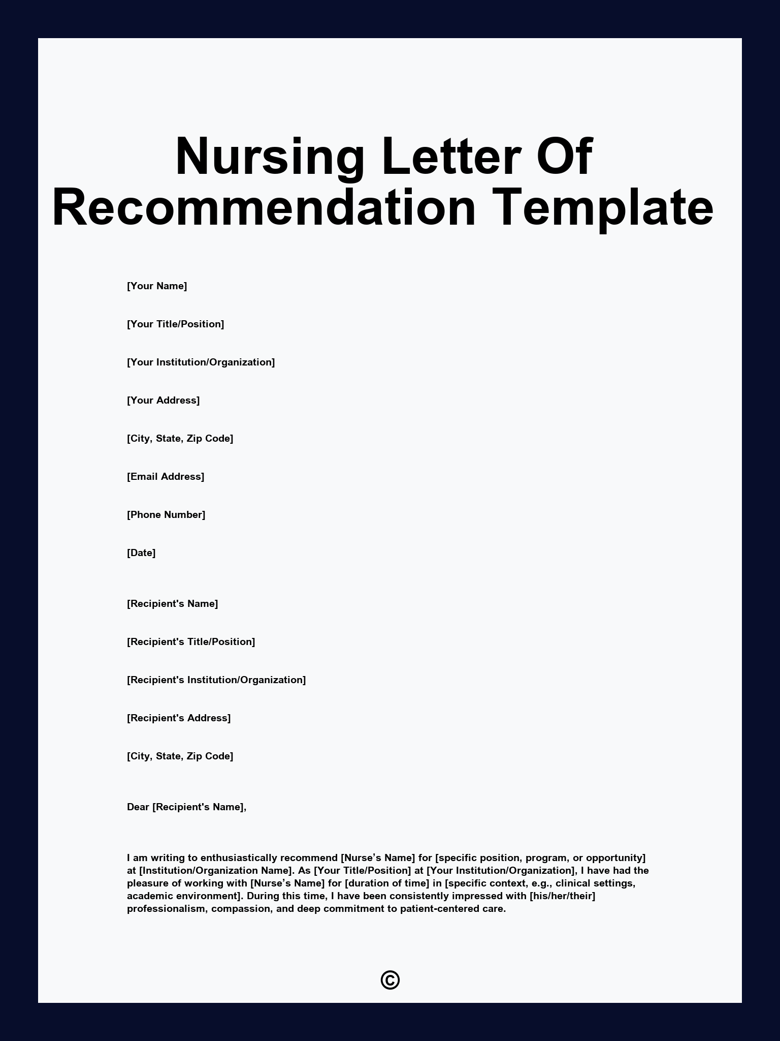 Nursing Letter Of Recommendation Template