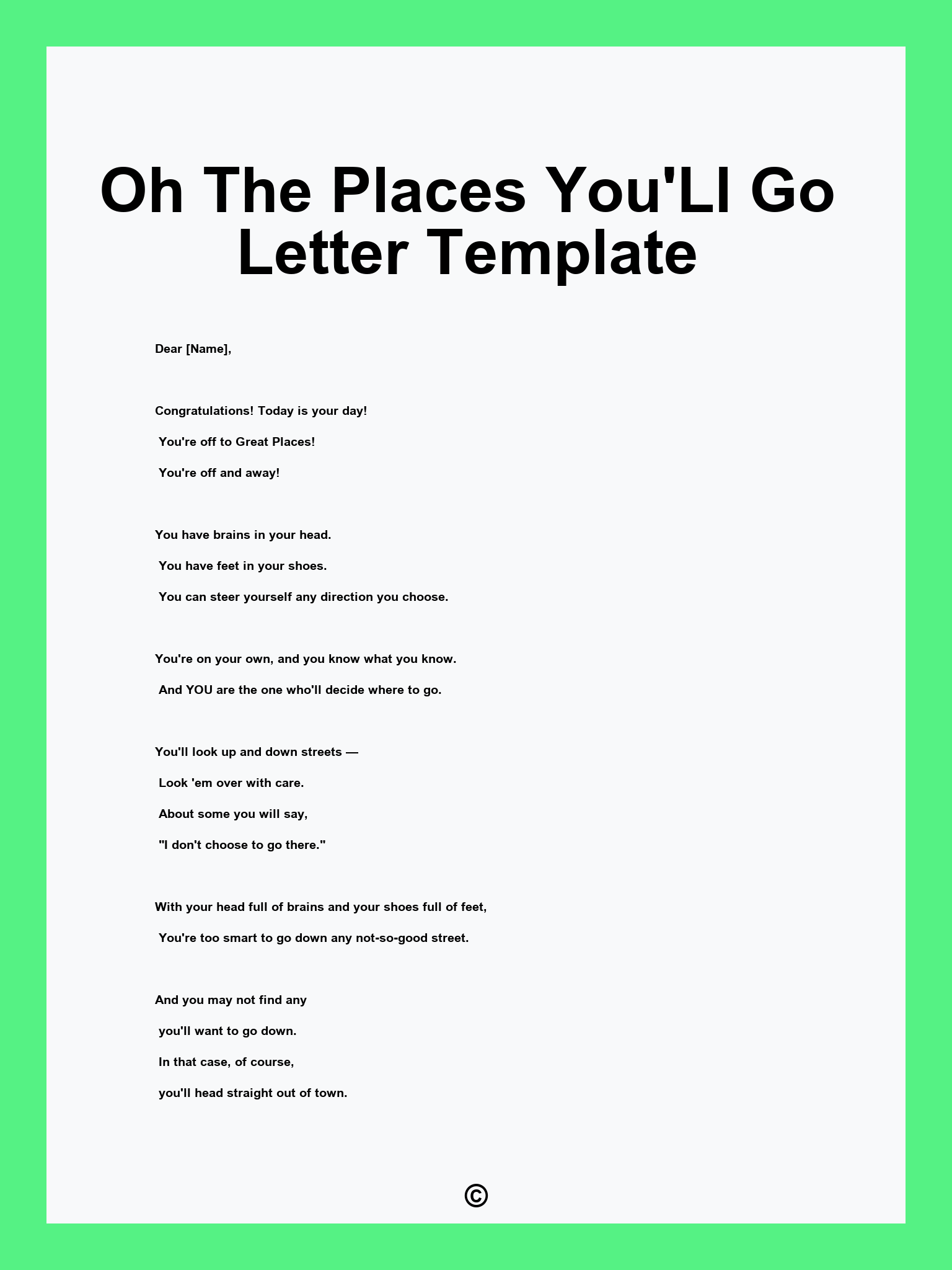 Oh The Places You'Ll Go Letter Template