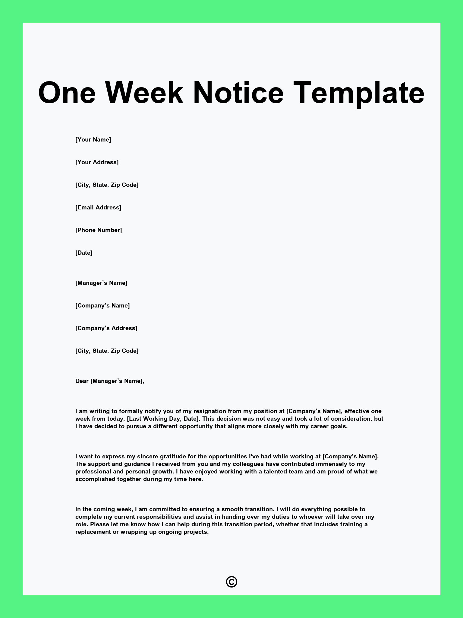 One Week Notice Template