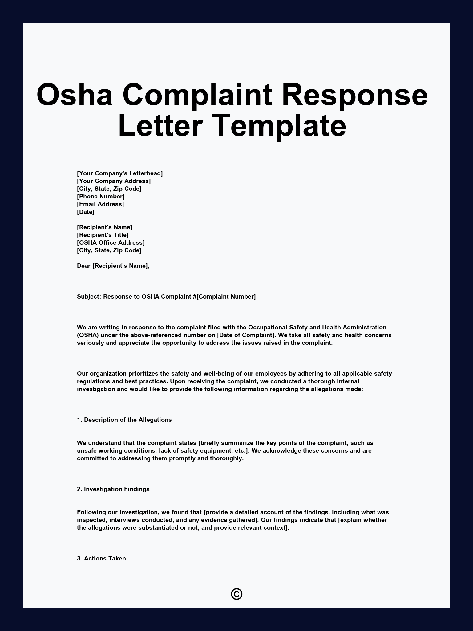 Osha Complaint Response Letter Template