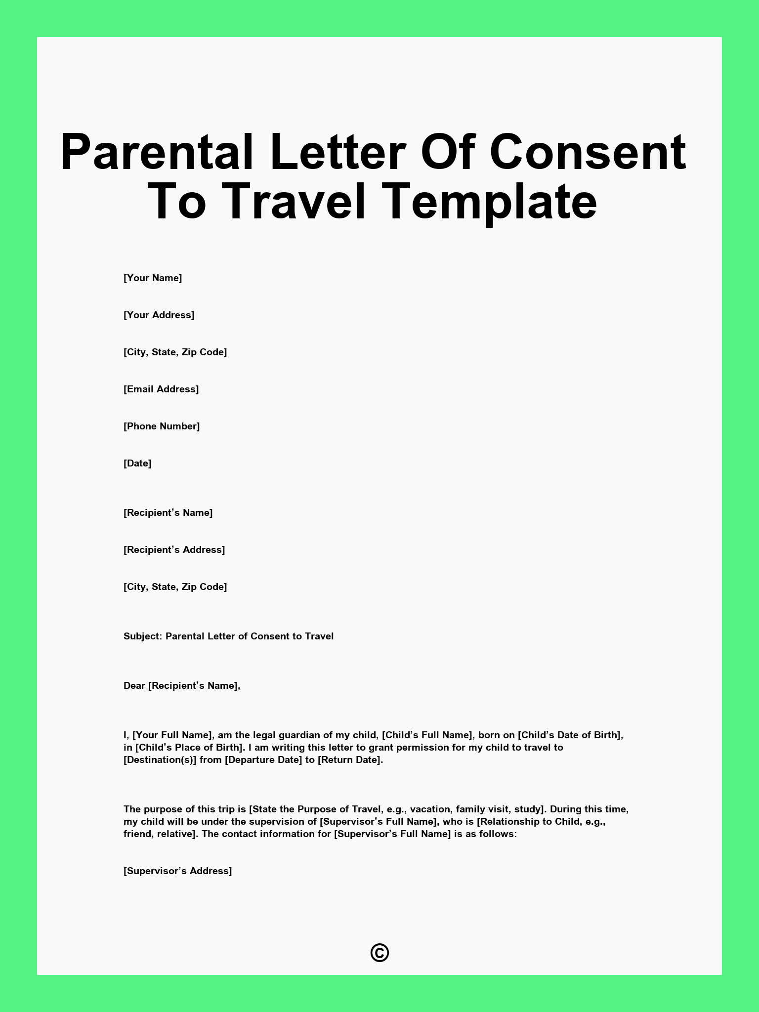 Parental Letter Of Consent To Travel Template