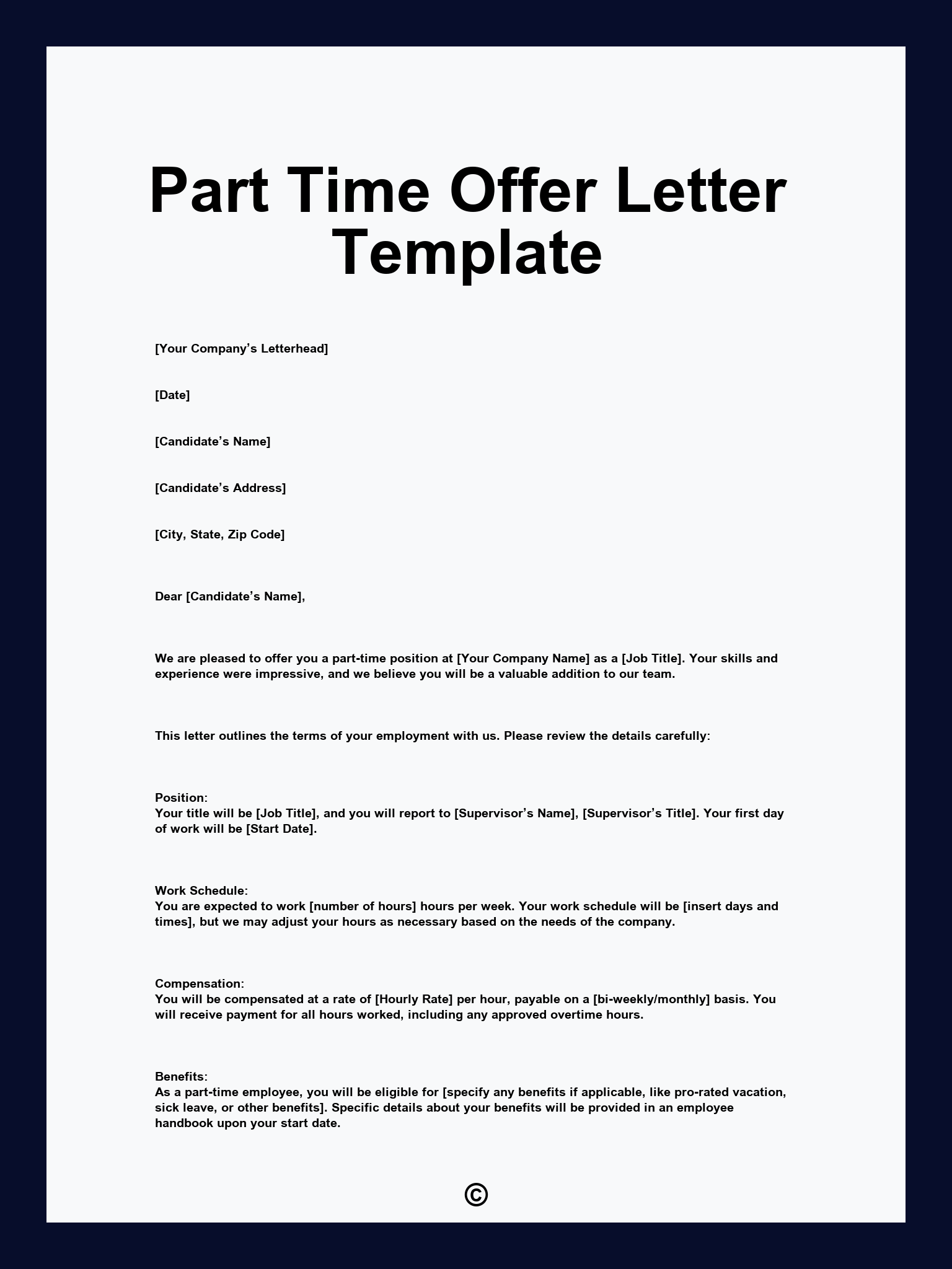 Part Time Offer Letter Template