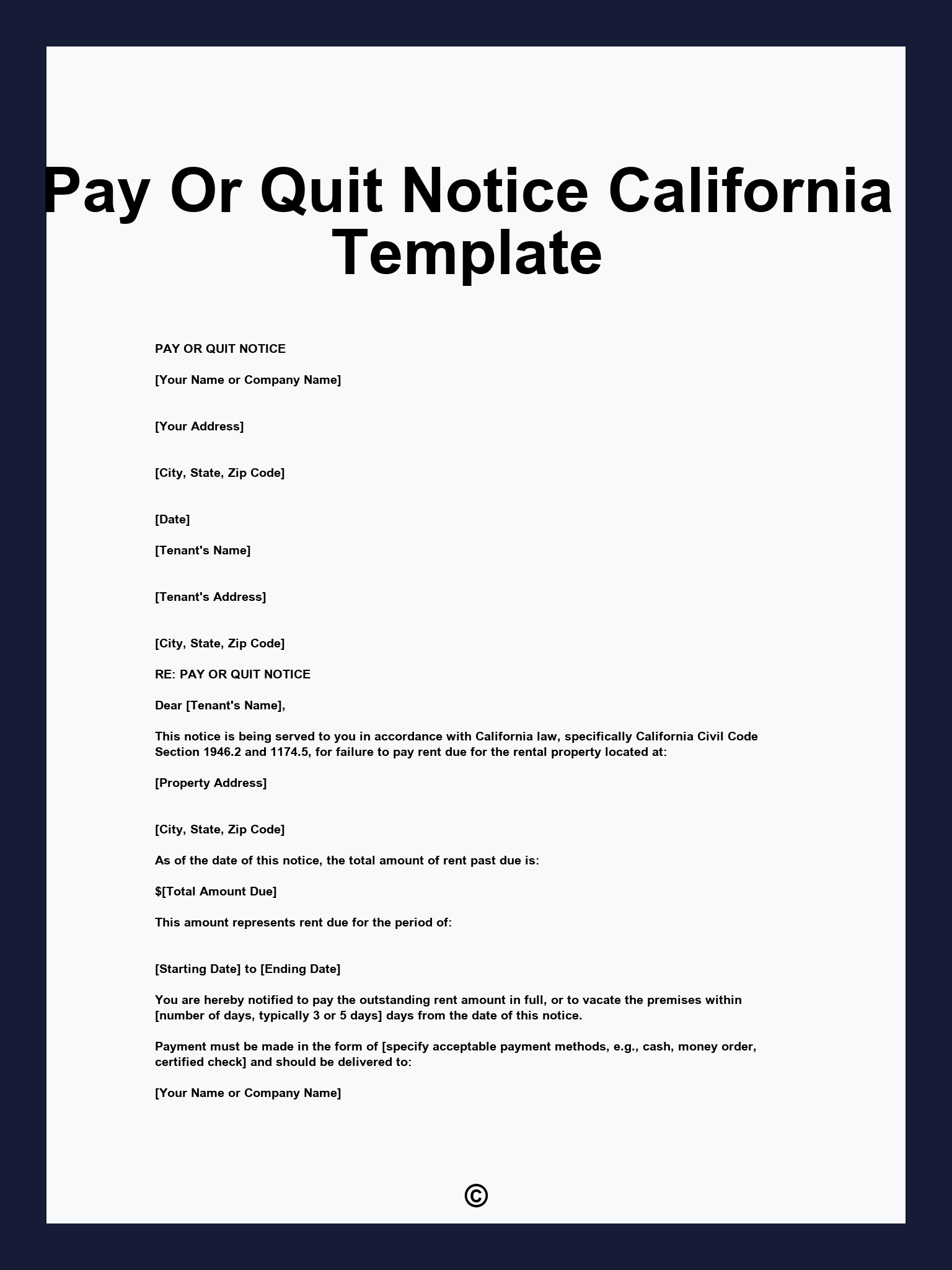 Pay Or Quit Notice California Template