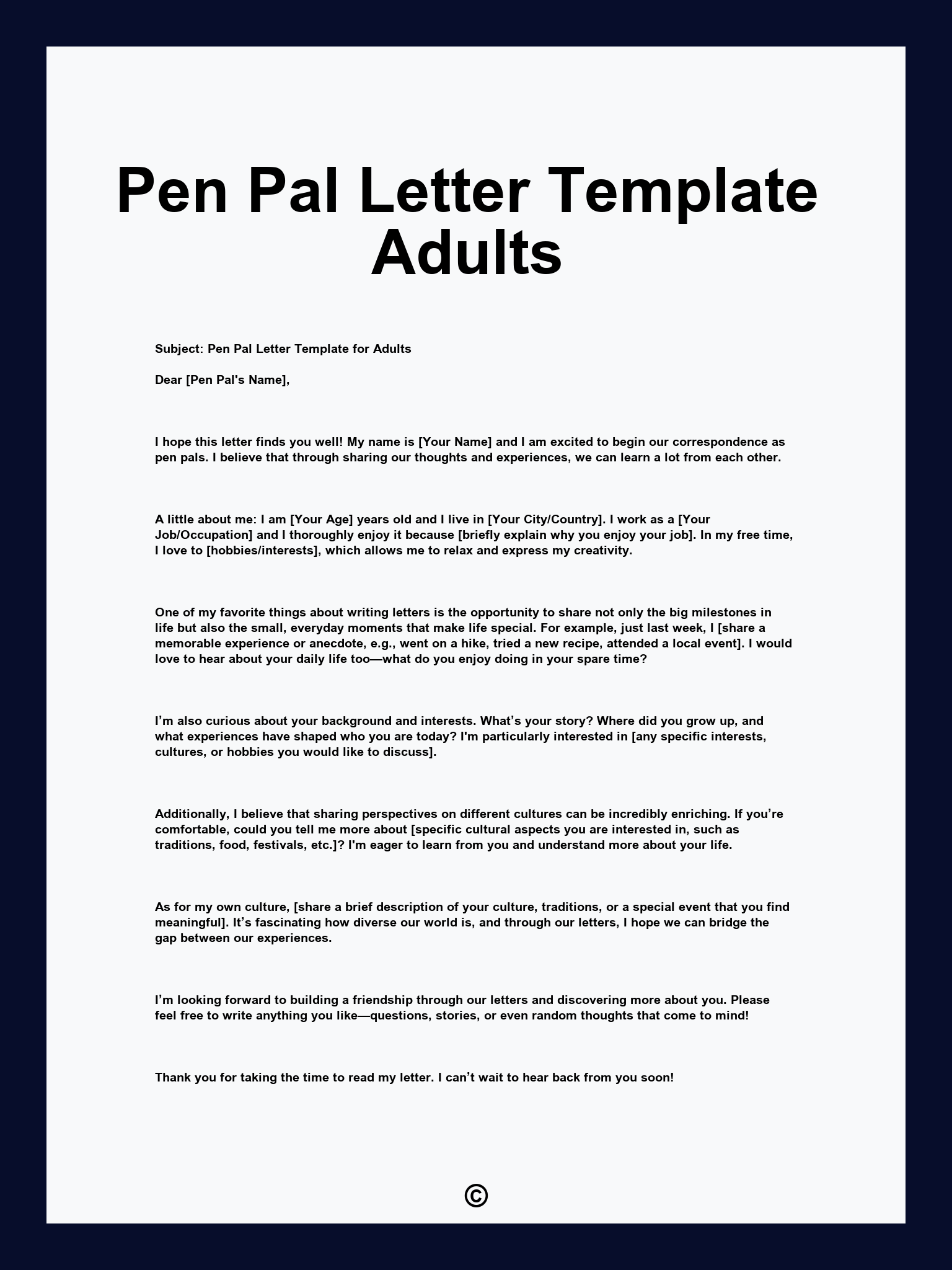 Pen Pal Letter Template Adults