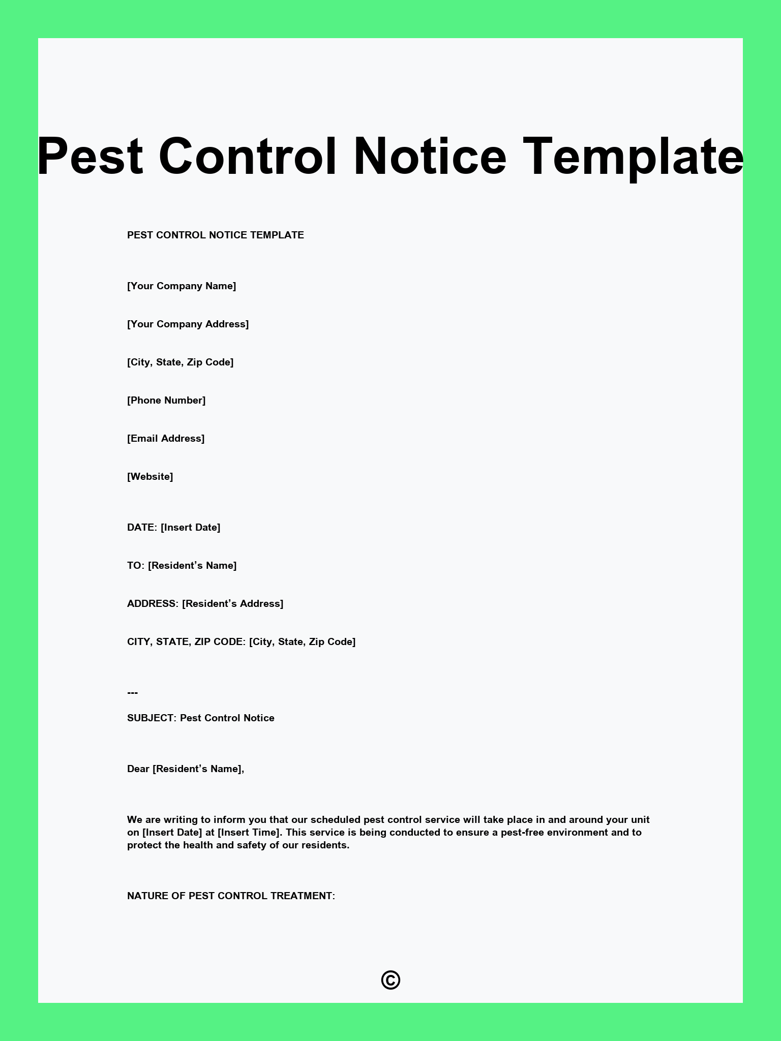 Pest Control Notice Template