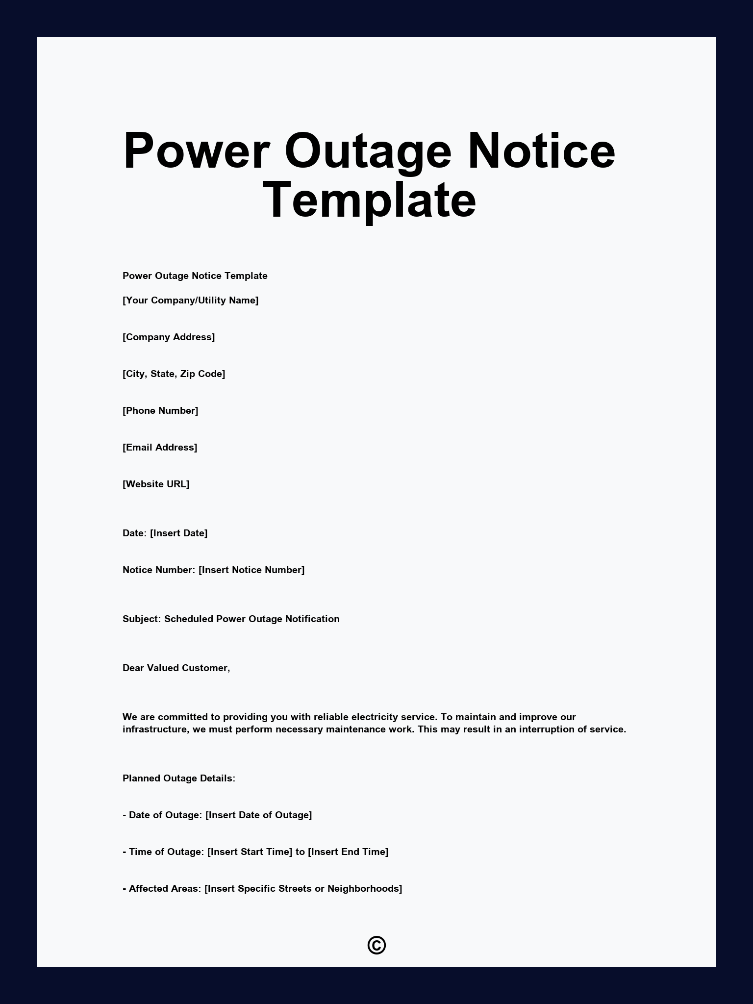 Power Outage Notice Template