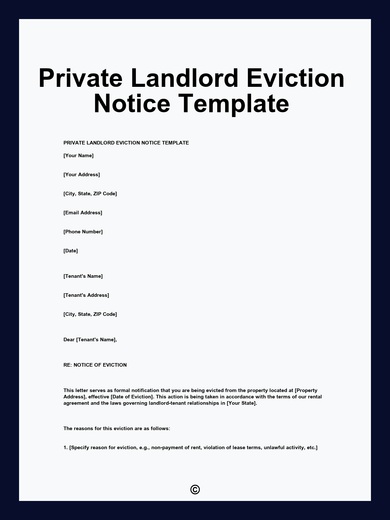 Private Landlord Eviction Notice Template