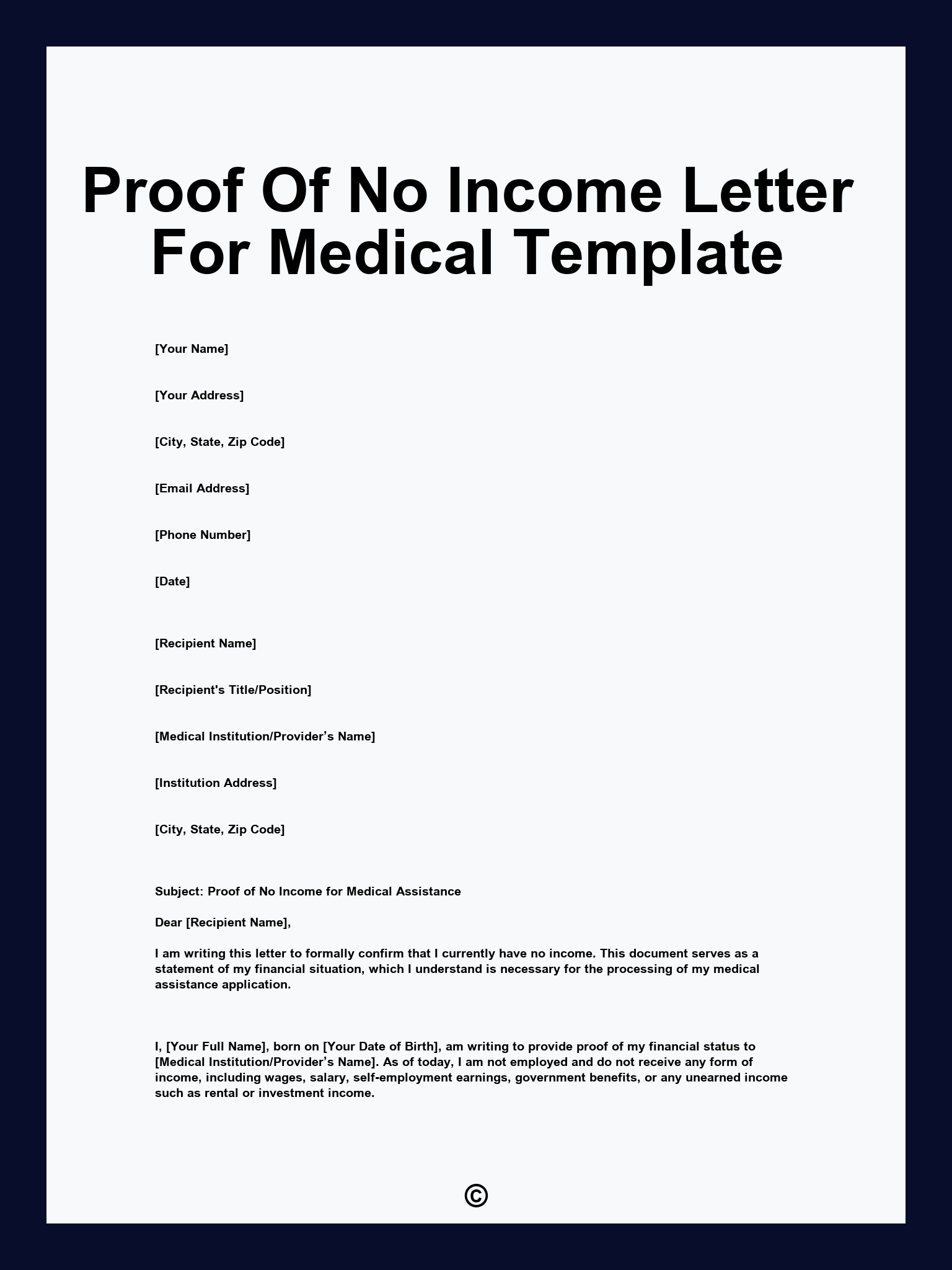 Proof Of No Income Letter For Medical Template