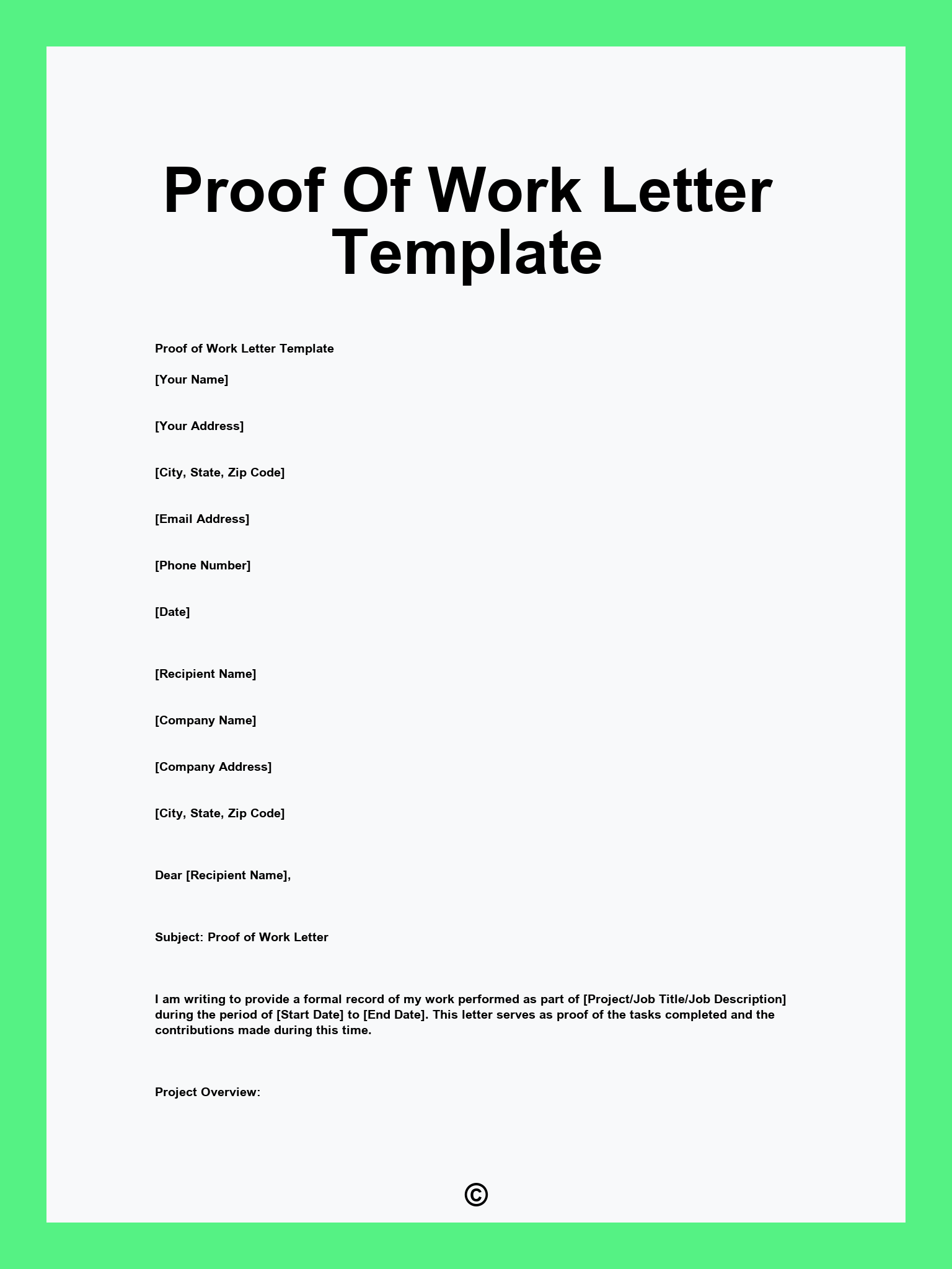 Proof Of Work Letter Template