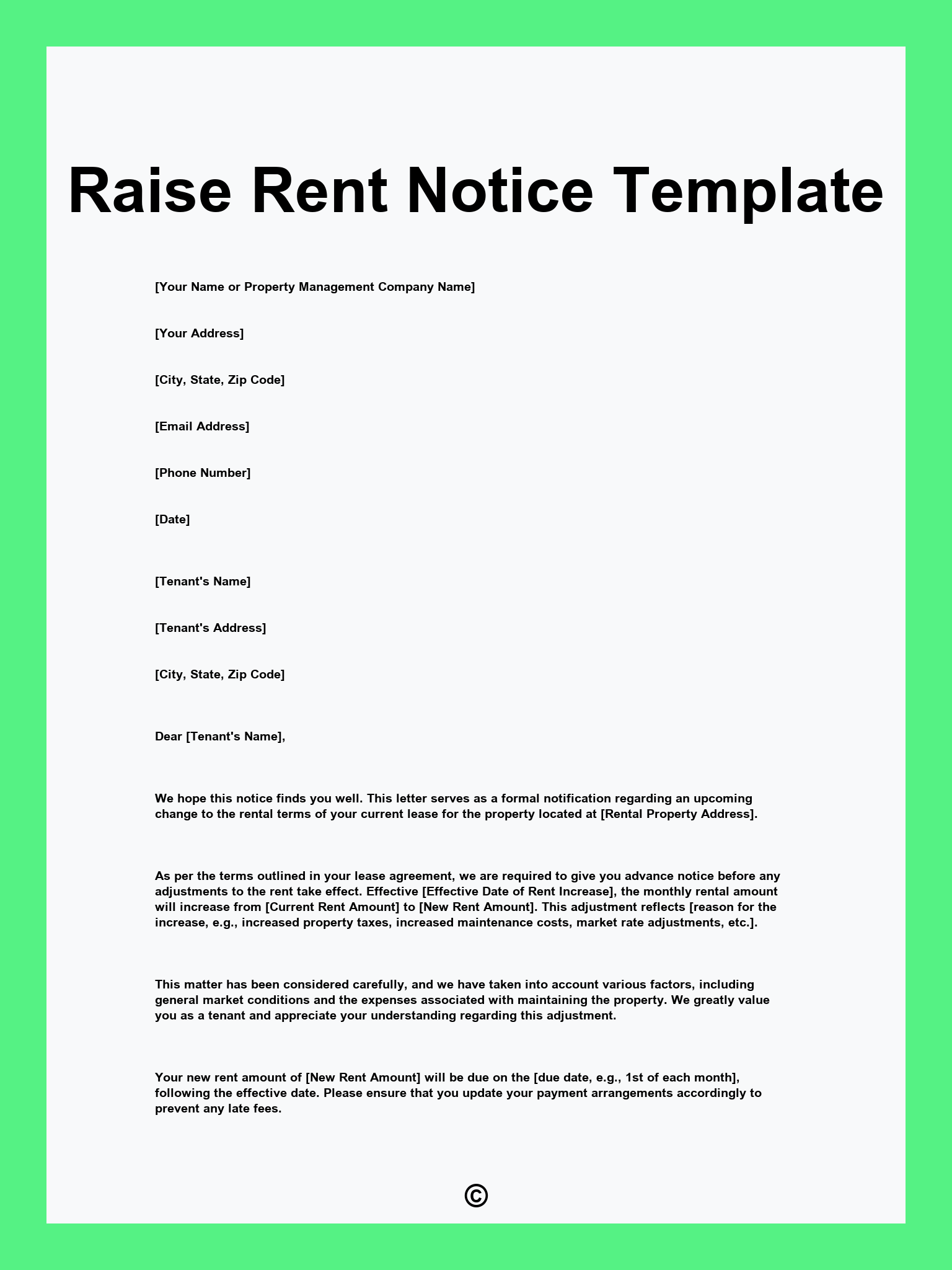 Raise Rent Notice Template