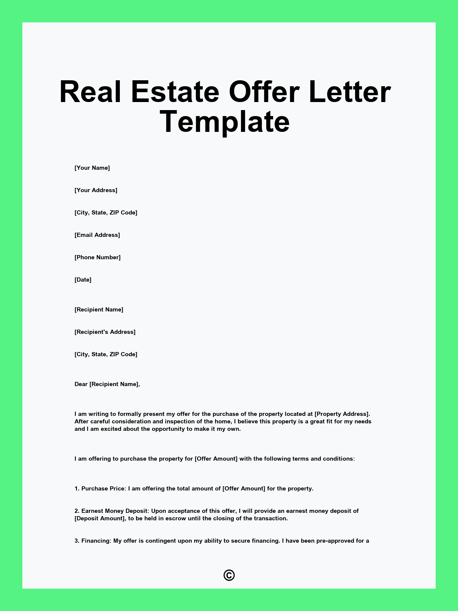 Real Estate Offer Letter Template