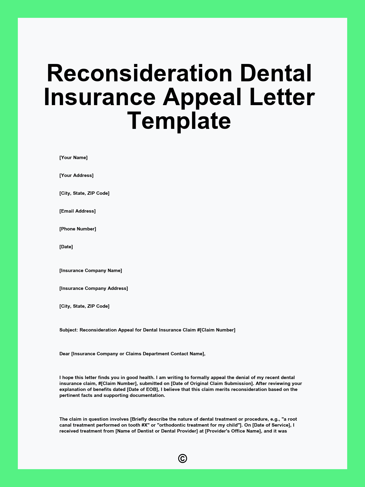 Reconsideration Dental Insurance Appeal Letter Template