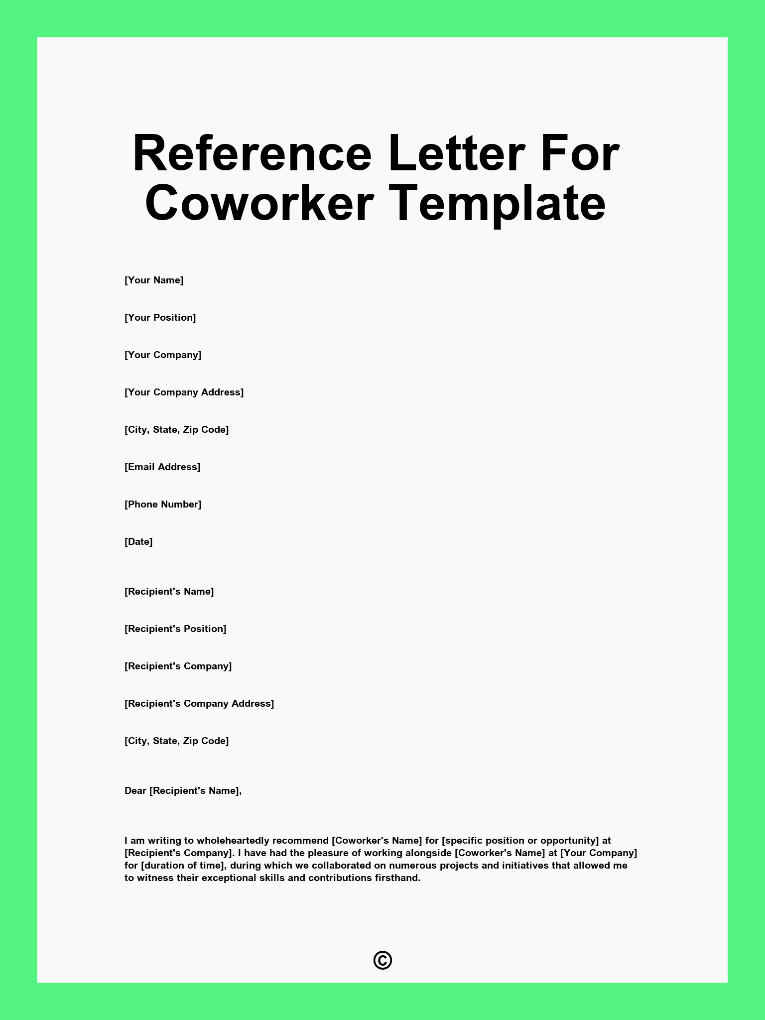 Reference Letter For Coworker Template