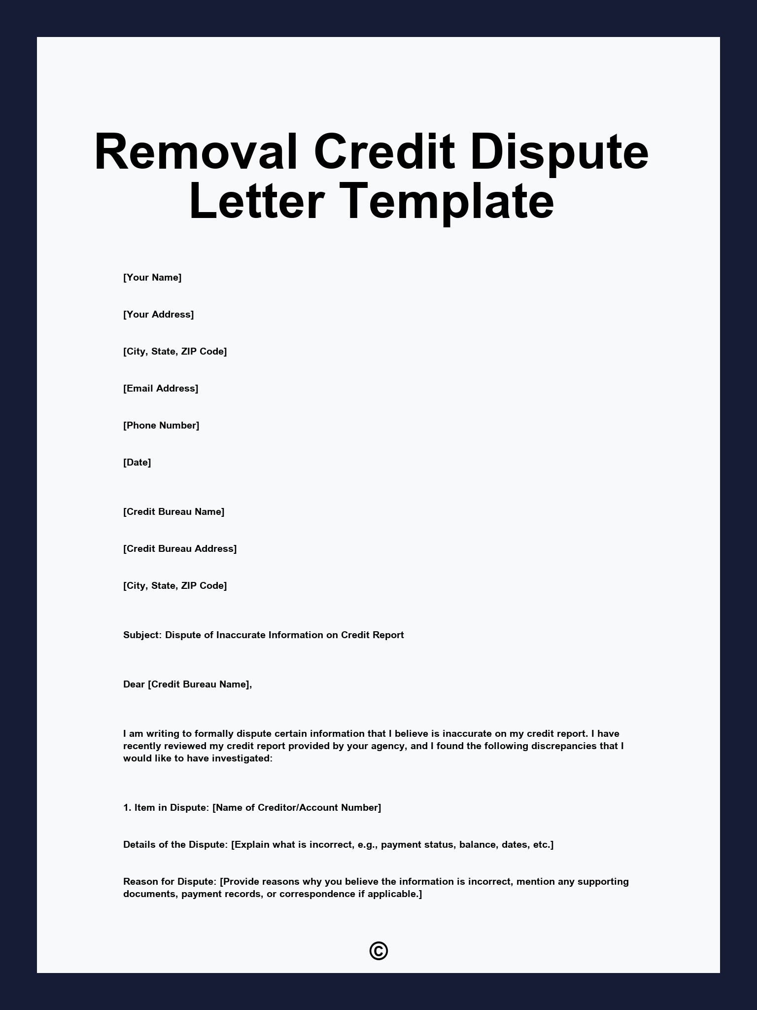 Removal Credit Dispute Letter Template