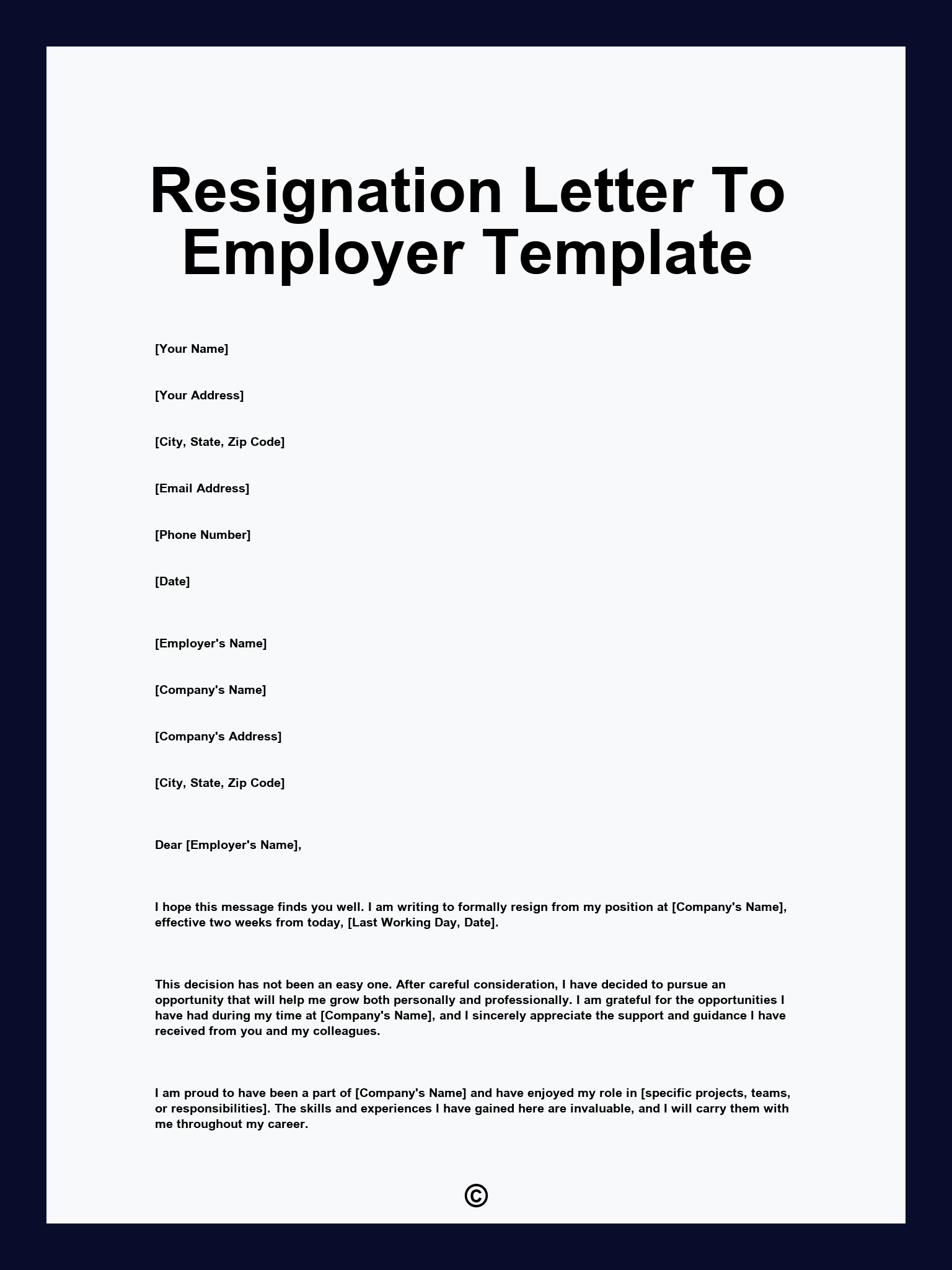 Resignation Letter To Employer Template
